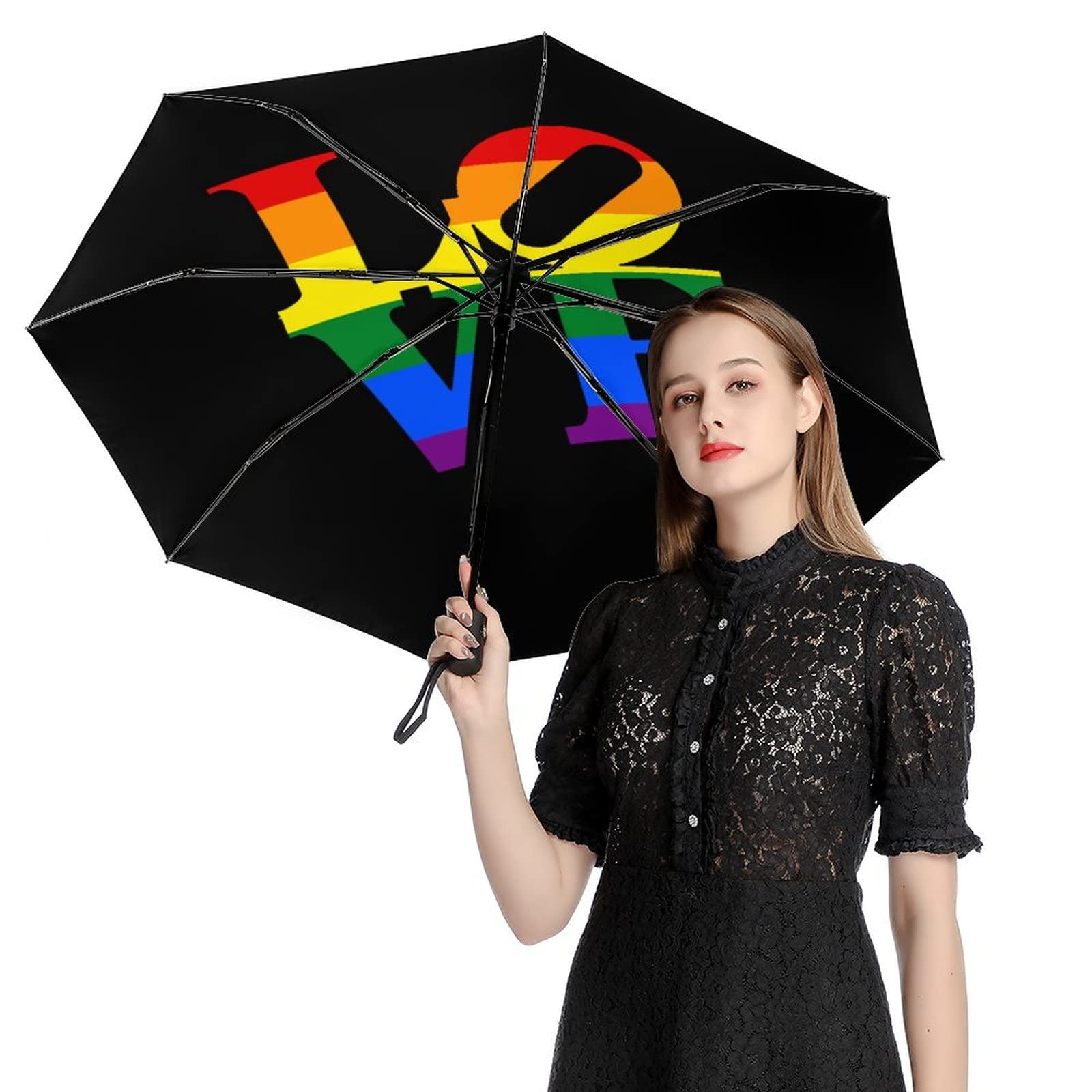 Rainbow Pride Folding Umbrella - Windproof Compact Travel Umbrella with UV Protection for LGBTQ+ Community | Perfect for Pride Parades, Festivals & Outdoor Events