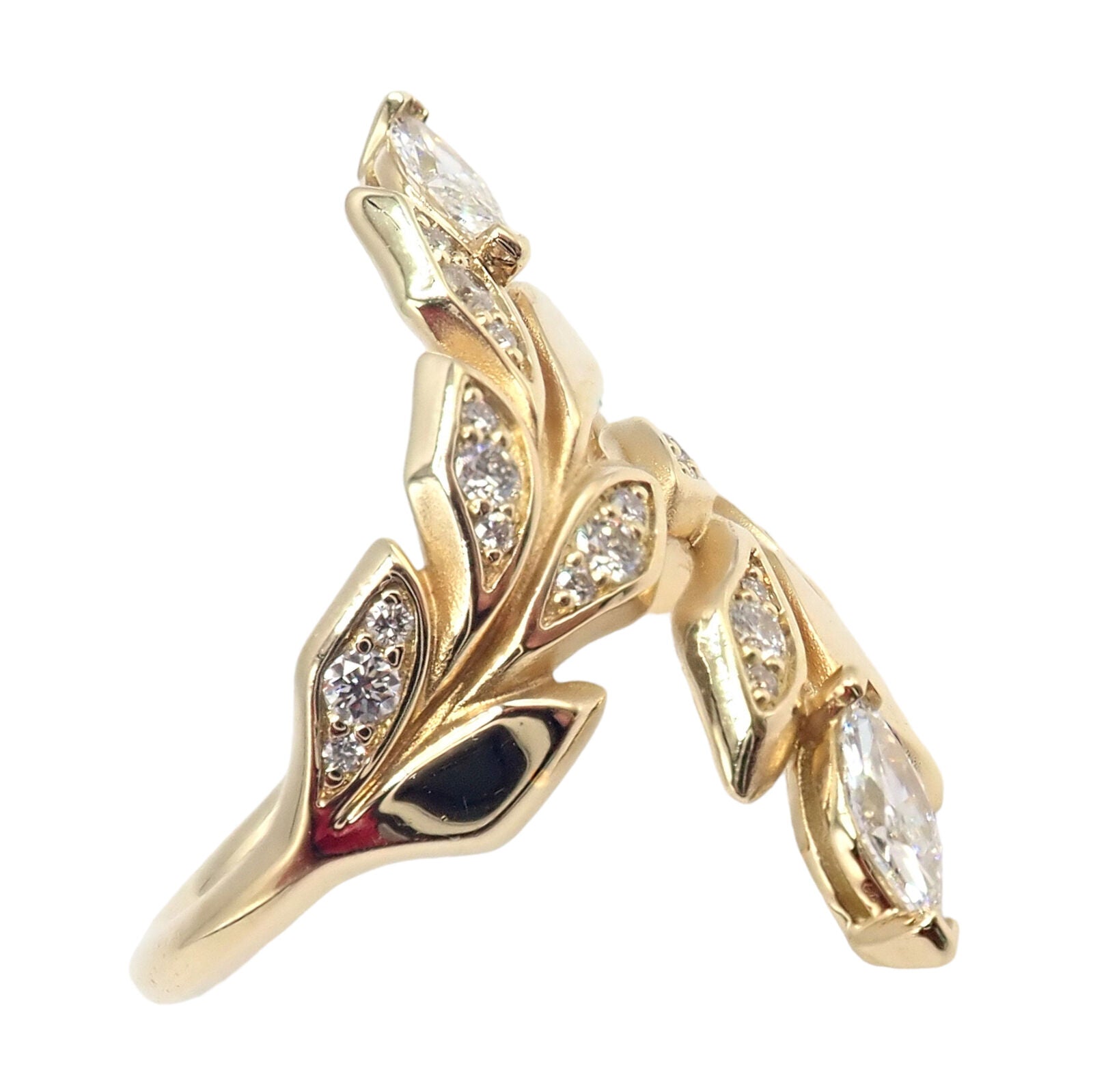 Authentic Tiffany & Co 18K Yellow Gold Diamond Victoria Vine Bypass Ring - Elegant Wedding Band, Anniversary Gift & Luxury Jewelry for Women