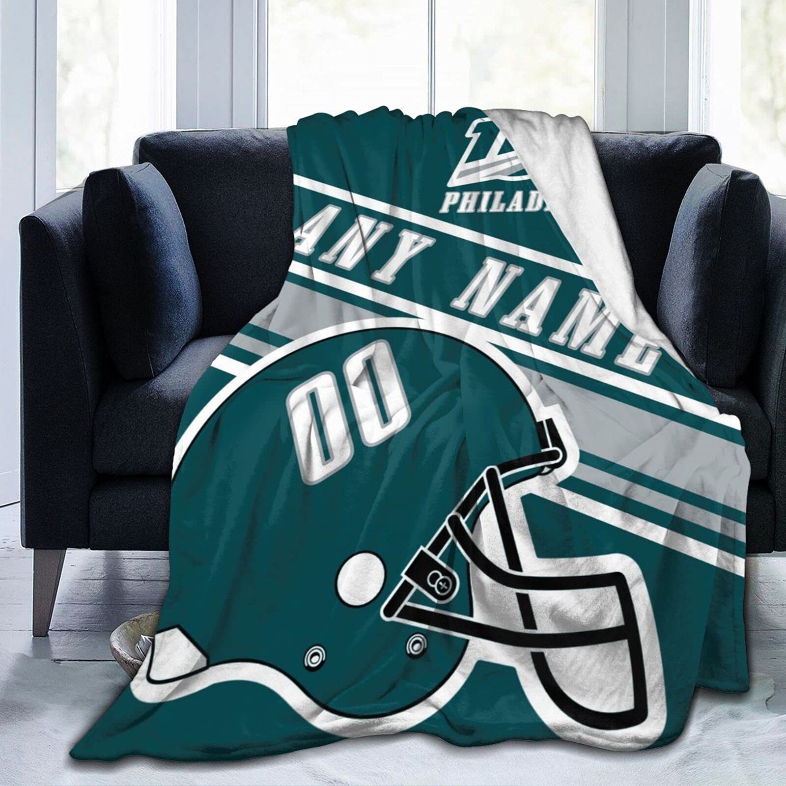 Custom Football Throw Blanket - Personalized NFL Team Blanket with Name & Number - Soft Fleece Couch Bed Blanket for Football Fans - Perfect Gift for Memorial, Game Day & Home Decor