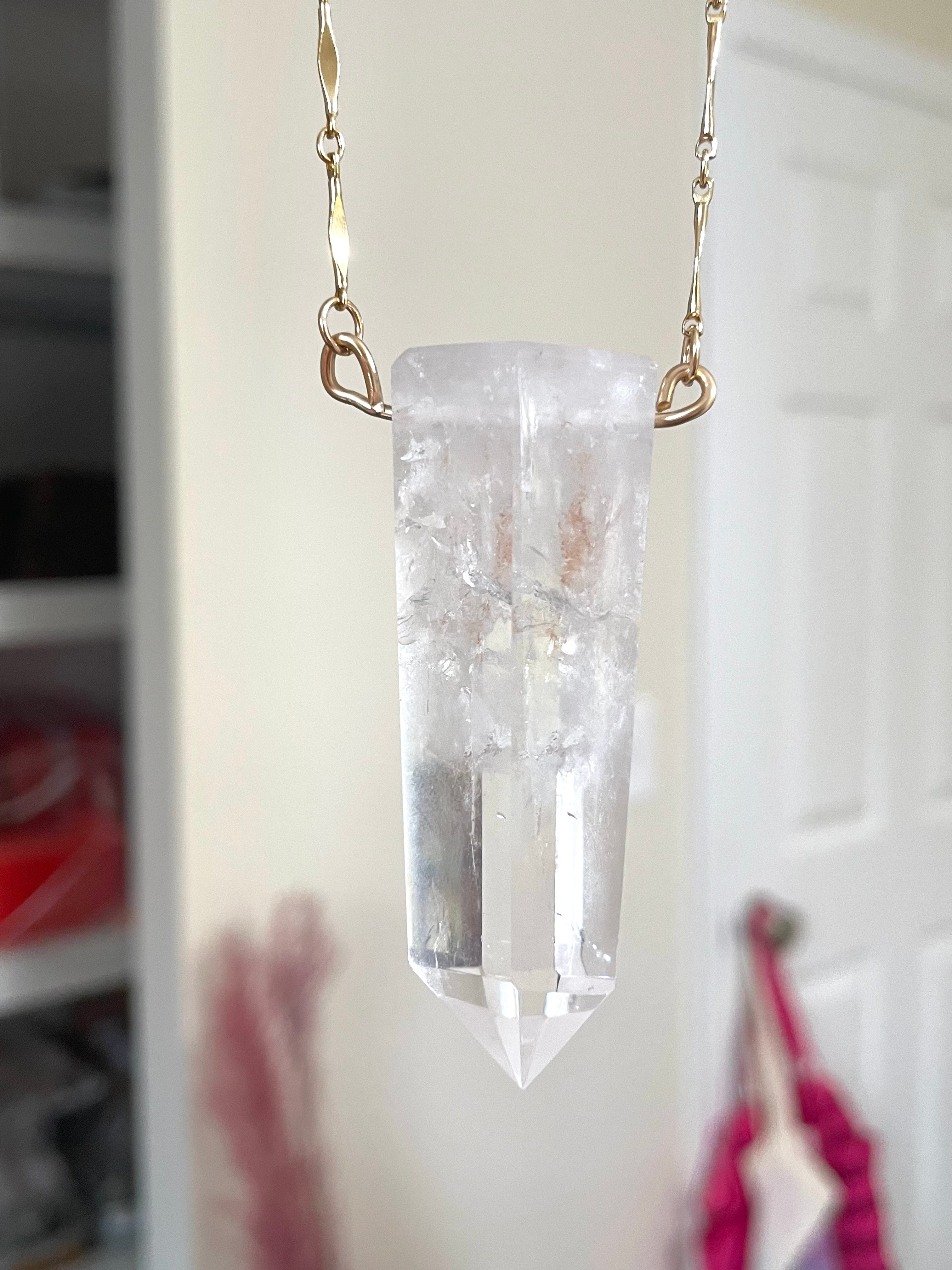 Extra Large Chunky Clear Quartz Tower Necklace - 14kt Gold Filled Pendant for Women | Healing Crystal Jewelry for Meditation, Yoga & Spiritual Gifts