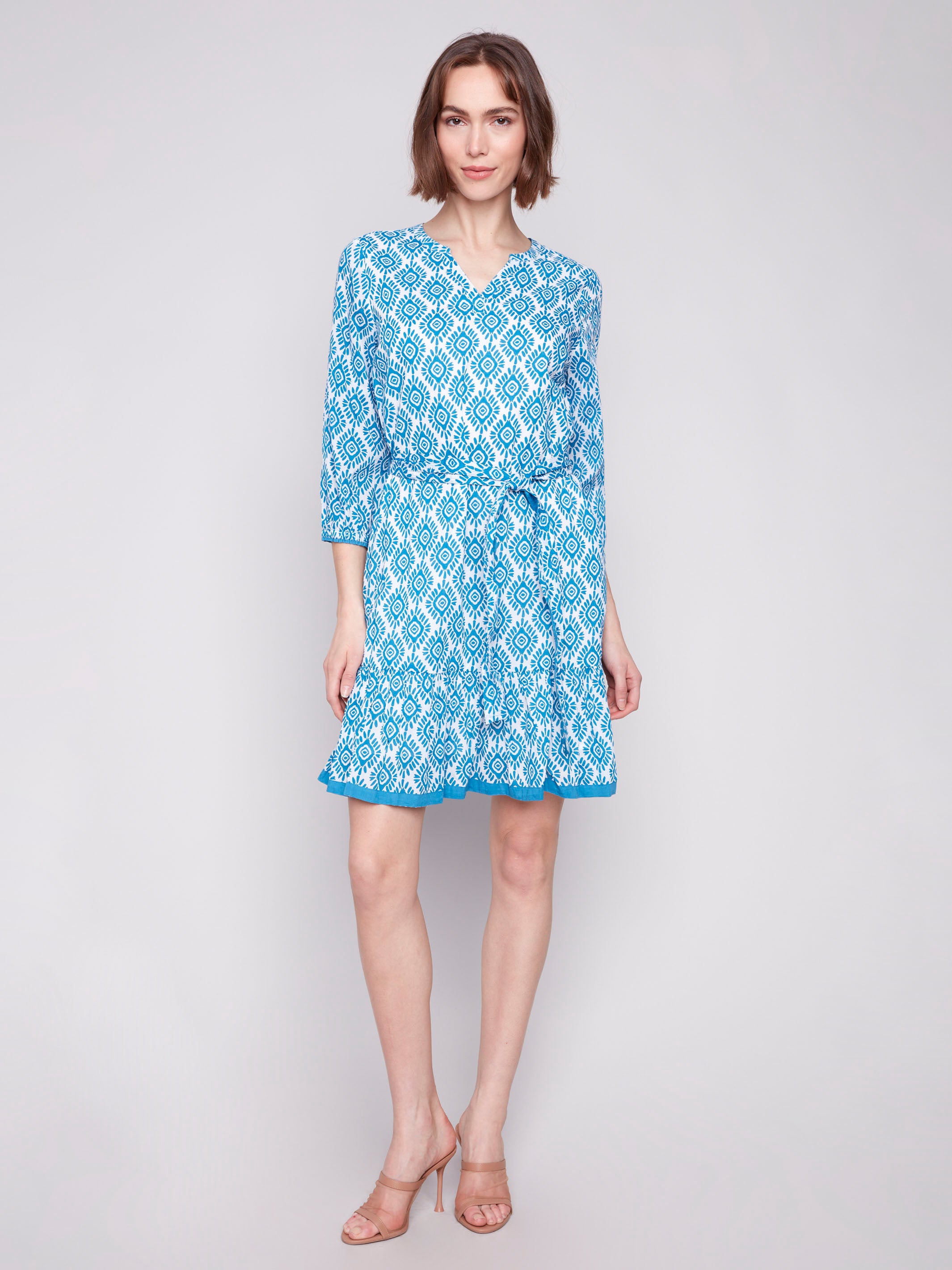 Stylish Printed Cotton Dress with Adjustable Belt - Perfect for Summer Outings, Beach Vacations & Casual Wear
