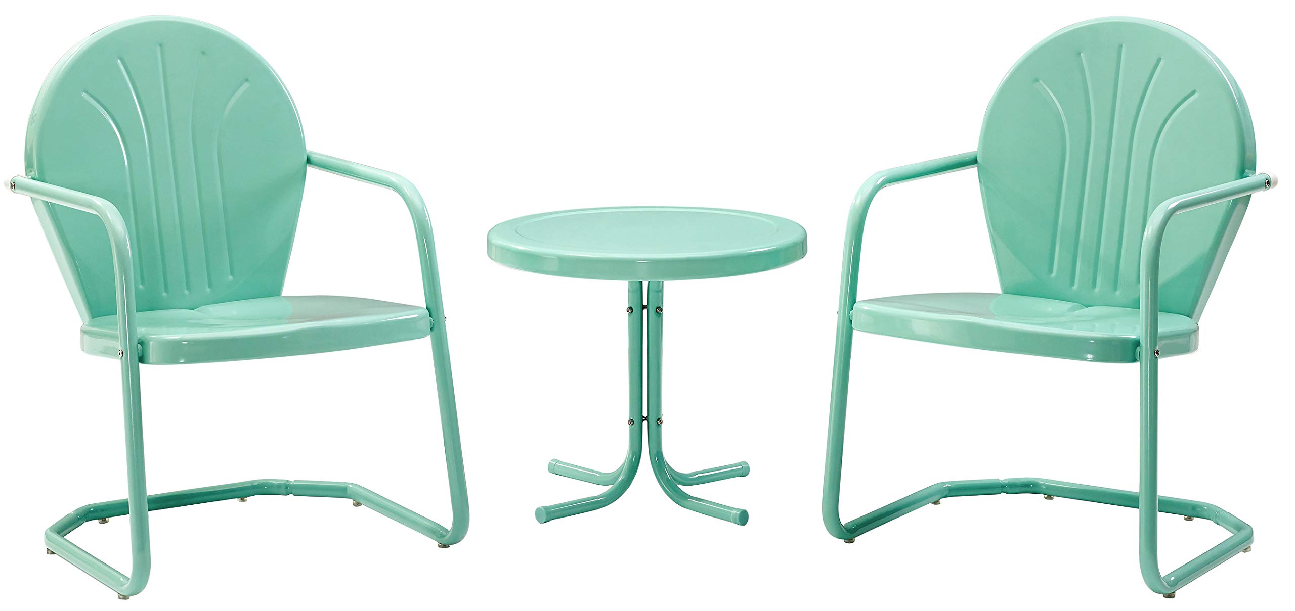 Crosley Griffith 3-Piece Retro Metal Outdoor Patio Set - Aqua Blue Bistro Chairs & Side Table for Garden, Balcony, Backyard (KO10004AQ) | Perfect for Small Spaces, Coffee Breaks & Relaxing Outdoors