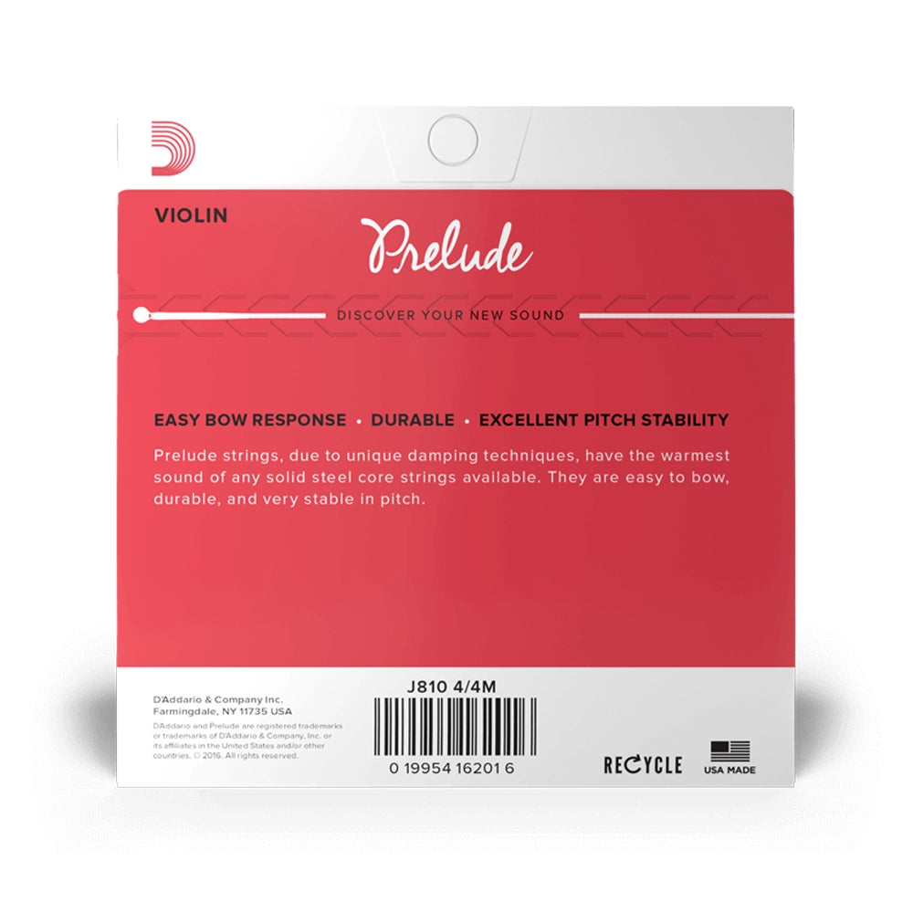 D'Addario Prelude Violin Strings Set - 4/4 Size Medium Tension for Professional & Student Violinists - Perfect for Classical, Orchestral & Solo Performances