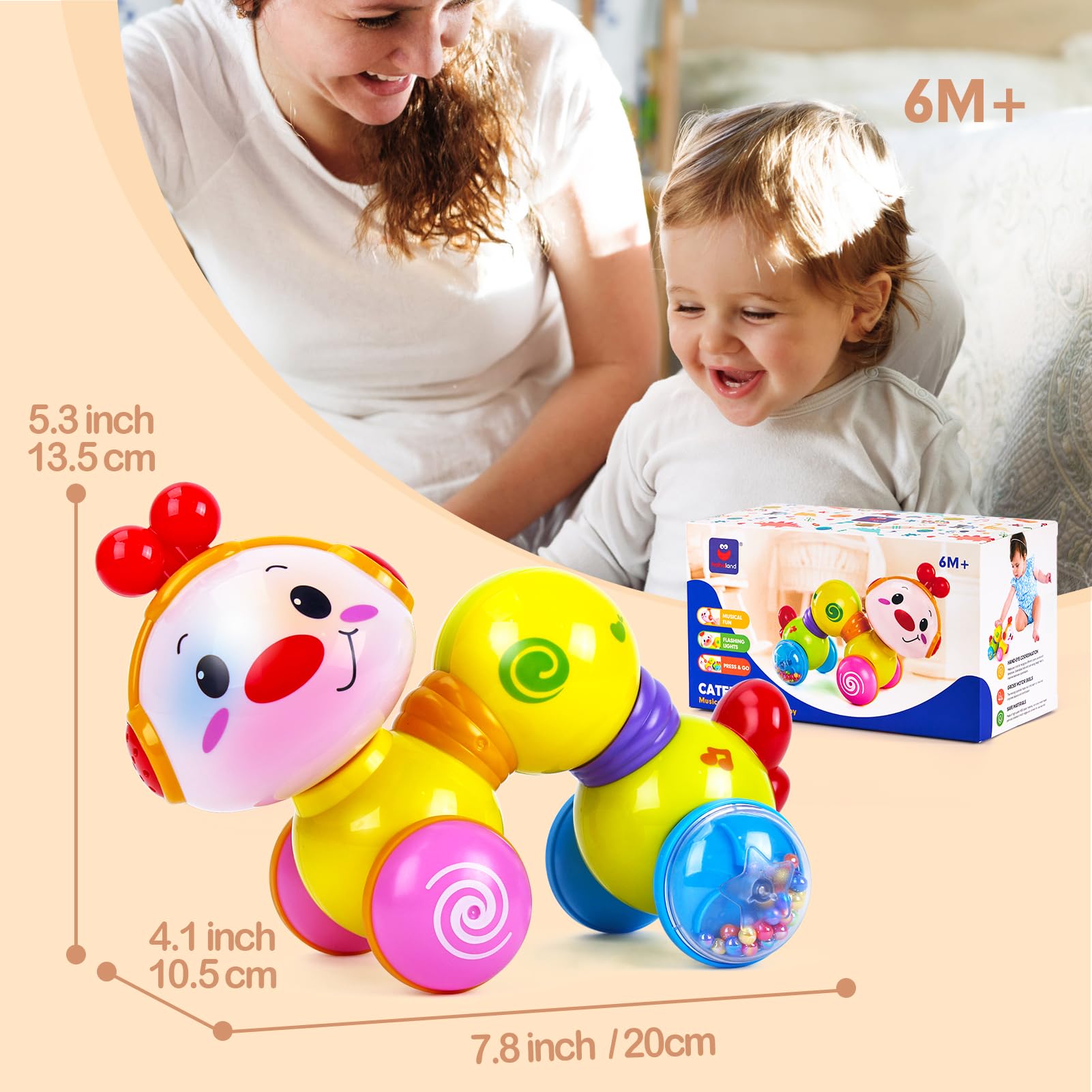 CubicFun Musical Light-Up Crawling Baby Toy - Interactive Press & Go Infant Toy for 6-12 Months Boys & Girls - Perfect for Tummy Time, First Birthday Gifts & Easter Presents