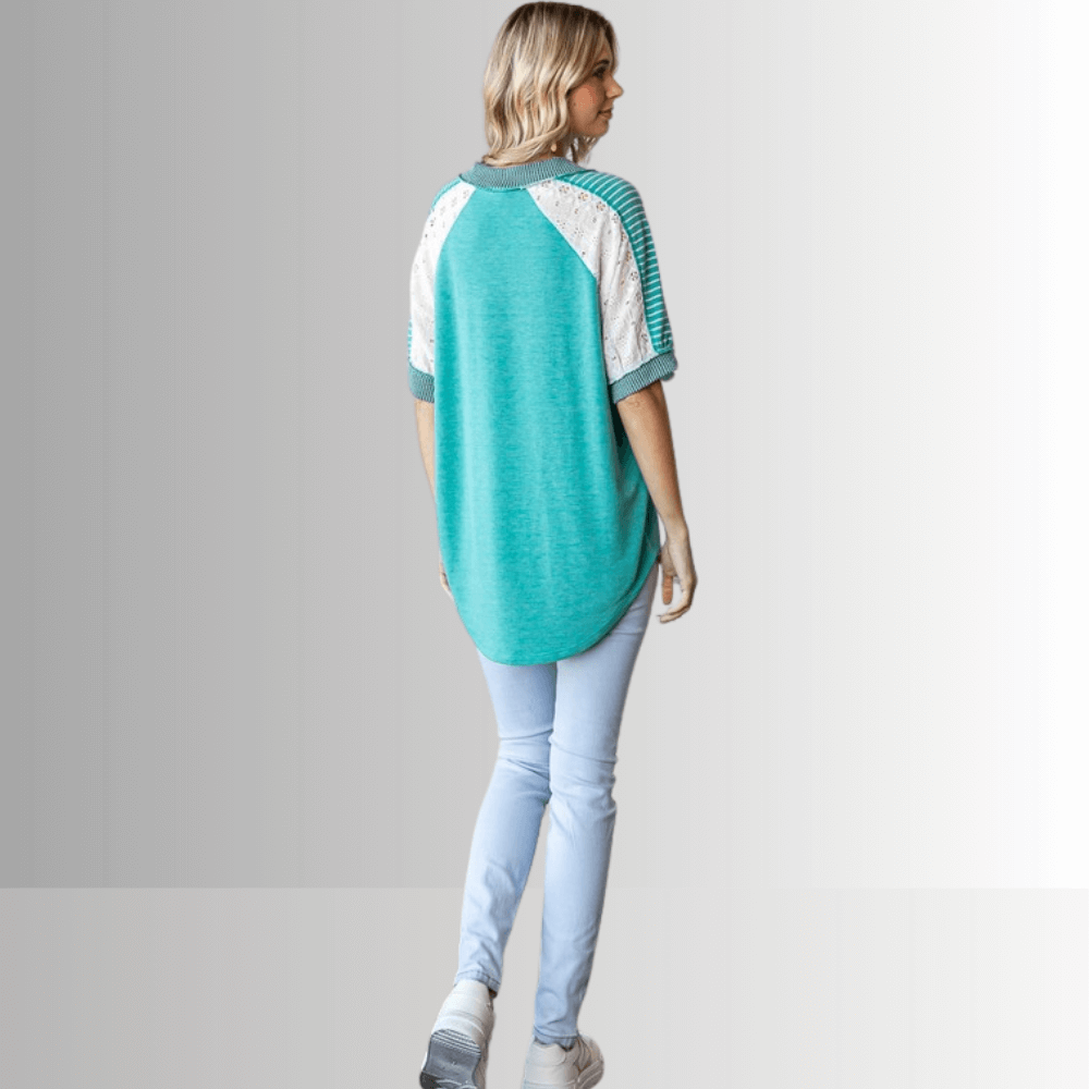 Stylish Jenna Mixed Fabric V Neck Top for Women - Comfortable & Trendy Blouse for Casual Wear, Office, and Date Nights