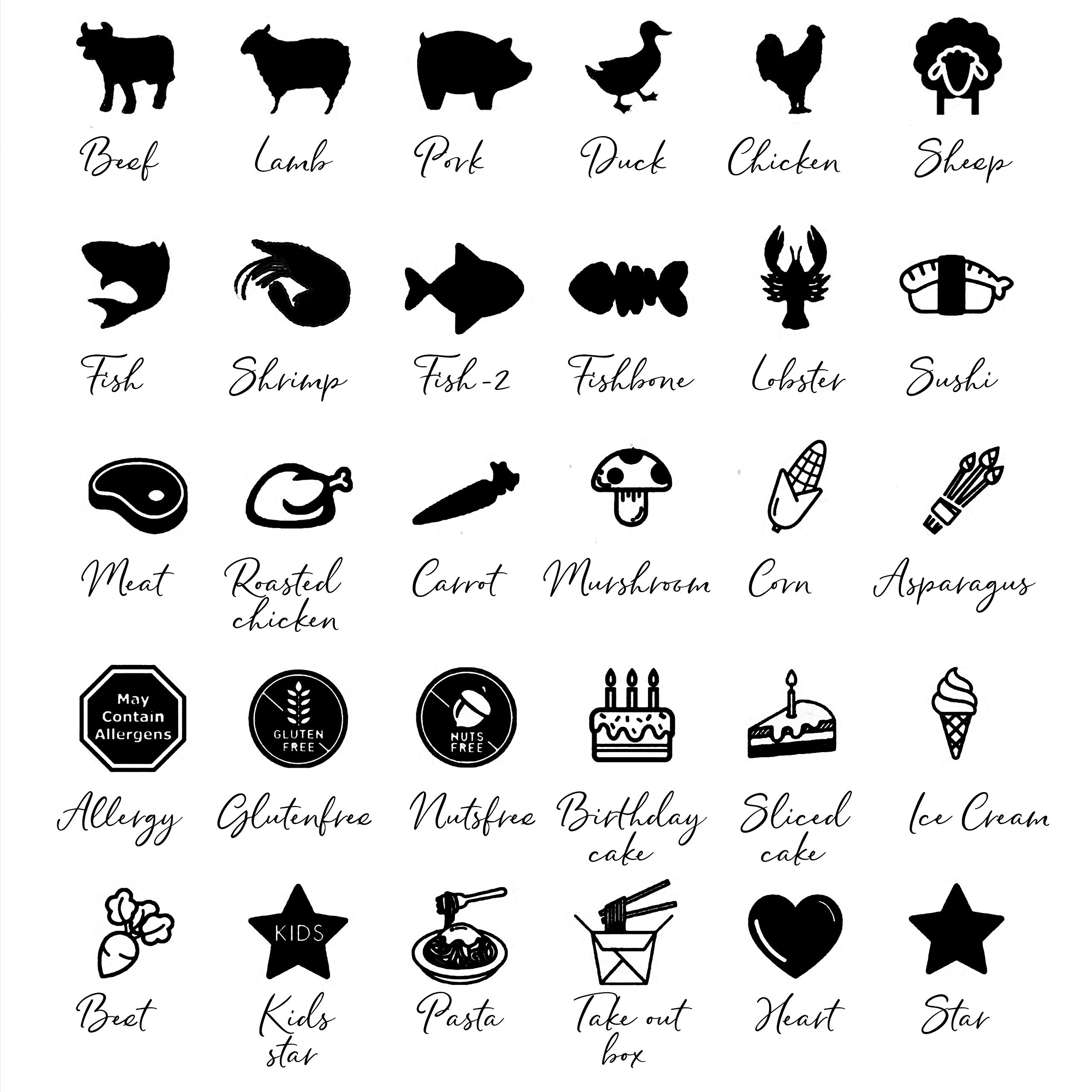 ARK Creation 50 Wedding Meal Stickers for Place Cards - Elegant Menu Choice Labels for Wedding Seating - Perfect for Buffet, Plated Dinners & RSVP Cards (Black, Carrot)