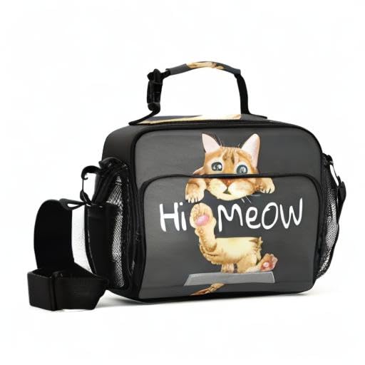 Insulated Cat-Themed Lunch Box for Kids & Teens - Cute Hanging Hi Meow Design, School & Picnic Cooler Tote Bag for Boys & Girls | Perfect for School Lunches, Outdoor Picnics & Daily Use