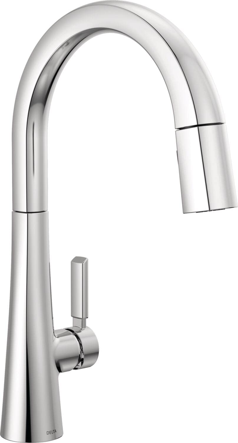 Delta Monrovia Pull Down Kitchen Faucet Chrome - Magnetic Docking Sprayer with Lumicoat Finish | High Arc Commercial Grade Kitchen Sink Faucet for Modern Homes & Restaurants