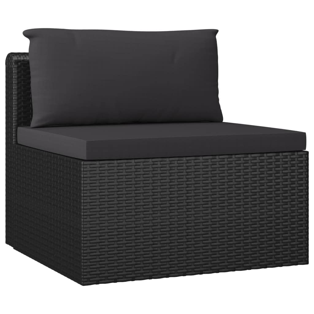 Black 4-Piece Outdoor Patio Furniture Set with Cushions - Poly Rattan Sectional Sofa & Dining Conversation Set for Backyard, Garden, Poolside or Deck Relaxation