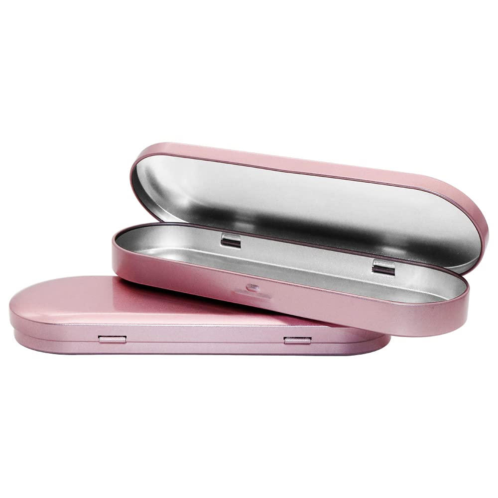 2-Pack Rose Gold Metal Pen Case & Pencil Holder - Hinged Tin Stationery Box for Organizing Pens, Makeup Brushes, Toothbrushes - Perfect Desk Organizer for Office, School & Home Use (Rose Gold)