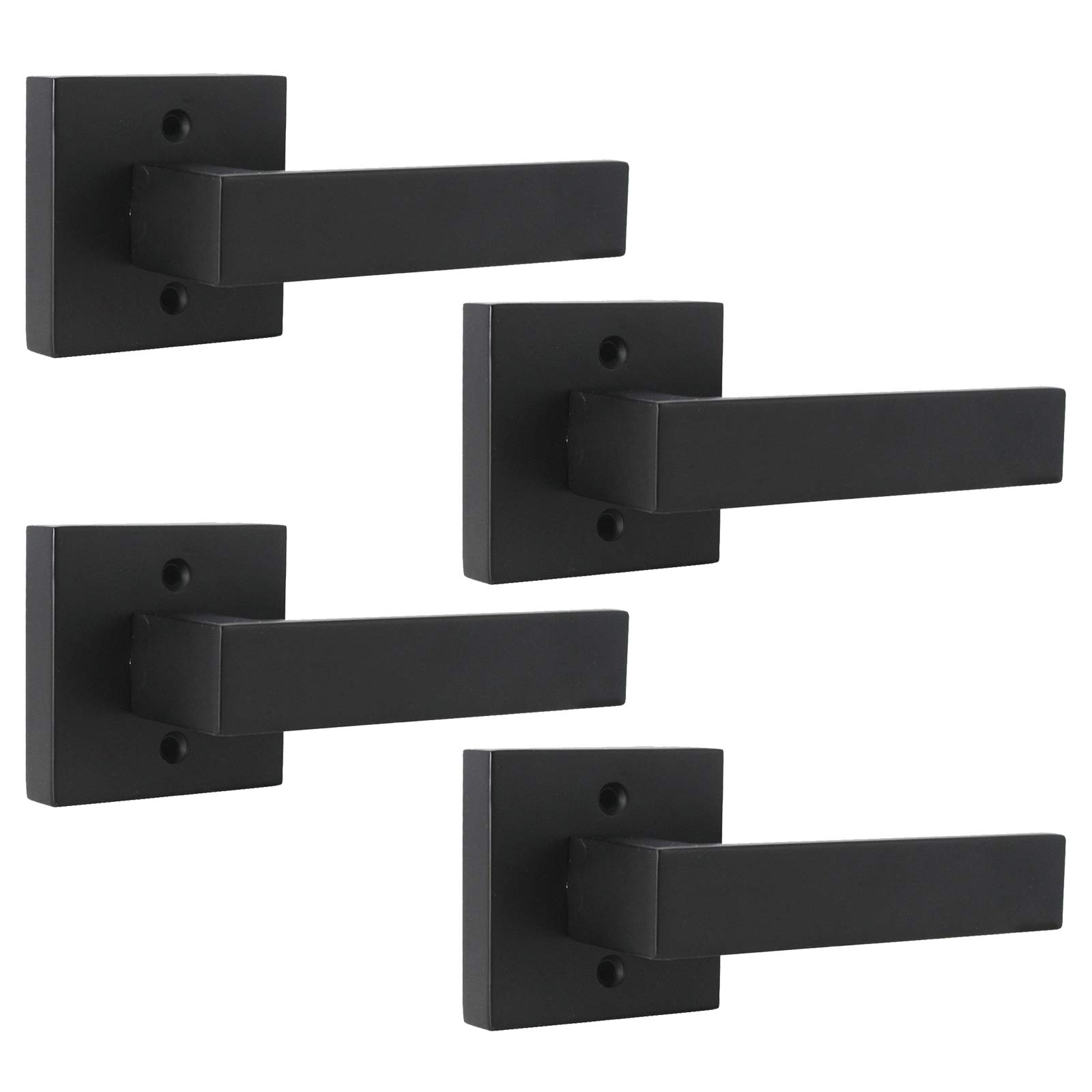 Probrico Matte Black Square French Door Handles - Heavy Duty Non-Turning Stainless Steel Dummy Levers (4 Pack) - Perfect for Closet, Balcony, Pantry & Interior Doors - Exposed Screw Design for Easy Installation