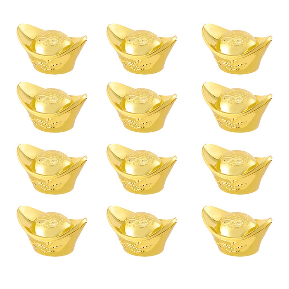 NUOBESTY 12Pcs Feng Shui Gold Ingot Lucky Money Ornaments - Japanese Style Golden Yuan Bao Decor for Office, Bedroom & Home - Perfect for Desk Decor, Gift Giving & Feng Shui Enhancement
