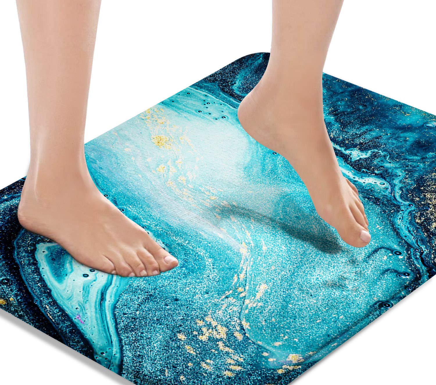 Britimes Non-Slip Bath Mat - 16x24 Inch Washable Turquoise Marble Bathroom Rug with Textured Surface | Water Absorbent Floor Mat for Bathroom, Kitchen, Bedroom & Indoor Use - Perfect for Wet Floors, Shower Areas and Home Decor