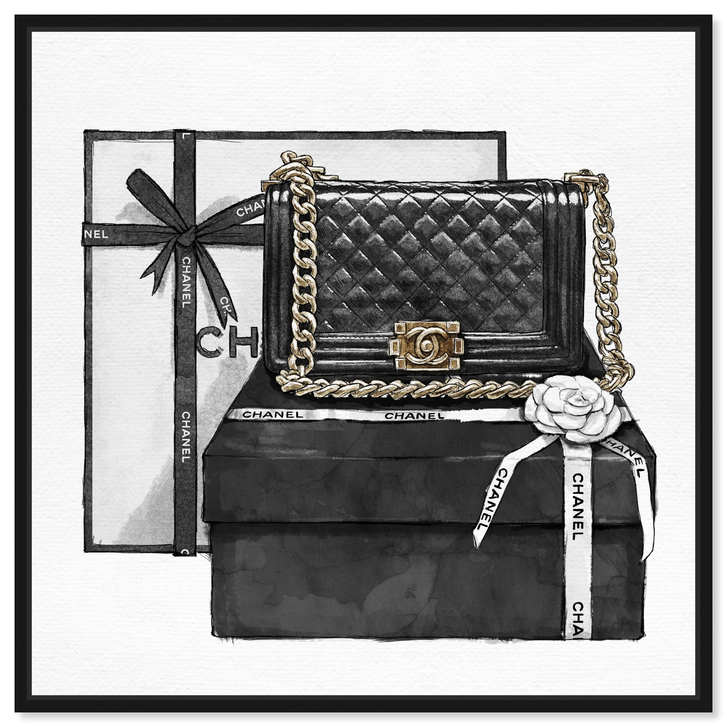 Oliver Gal Artist Co. Fashion & Glam Wall Art Canvas - Handbags Framed Print 16x16 Inch Black White - Perfect for Living Room, Bedroom & Office Decor