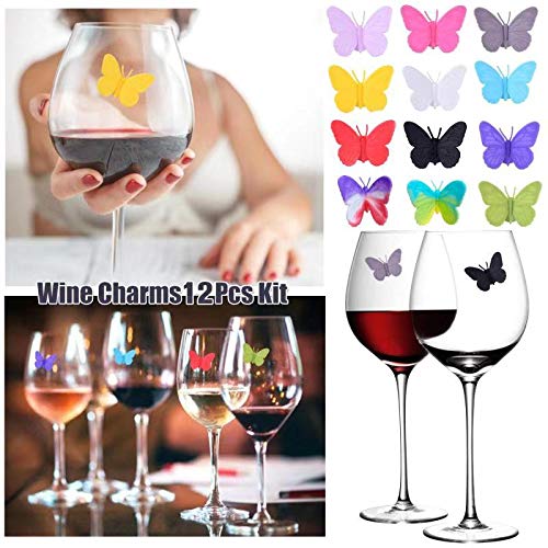 10-Piece Silicone Wine Glass Charms Set with Suction Cup - 12 Butterfly Drink Markers for Parties, Weddings & Wine Tasting Events
