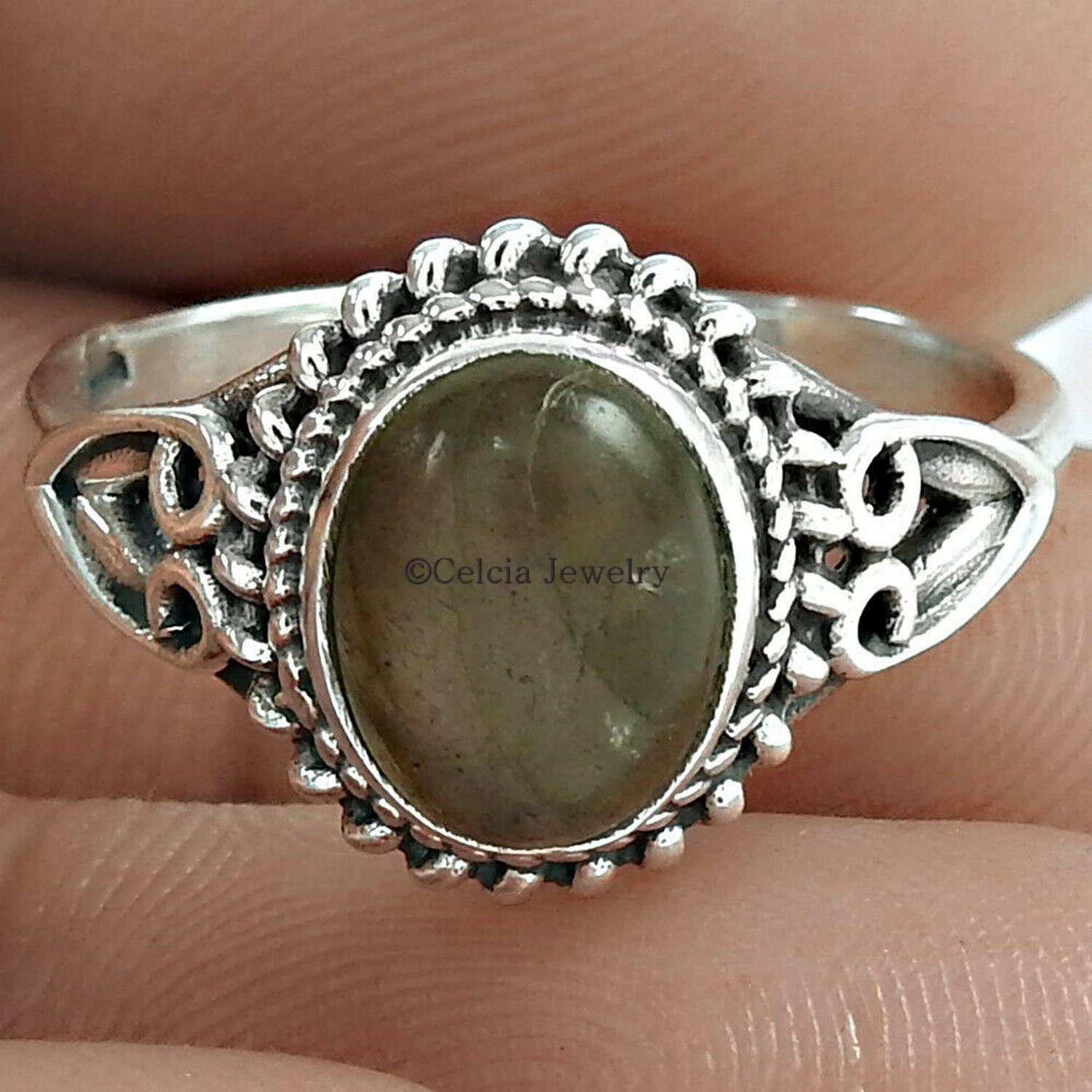 Natural Labradorite Ring - 925 Sterling Silver Women's Signet Ring | Handmade Statement Jewelry for Women | Elegant Dainty Ring for Proposal, Gift & Everyday Wear (Labradorite, Size 7)
