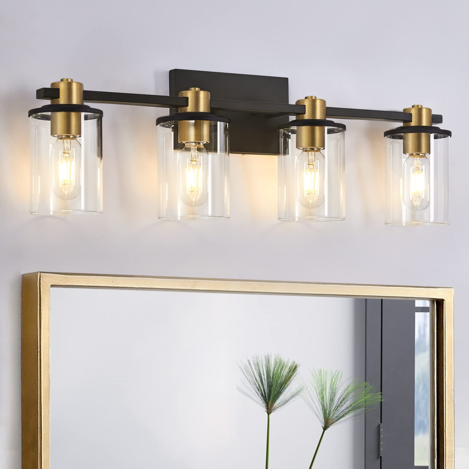 Stambord 4-Light Black and Gold Bathroom Vanity Light Fixture with Clear Glass Shade - Modern Wall Sconce Lighting for Bathroom, Bedroom, Hallway - Perfect for Vanity Mirror Lighting and Home Décor