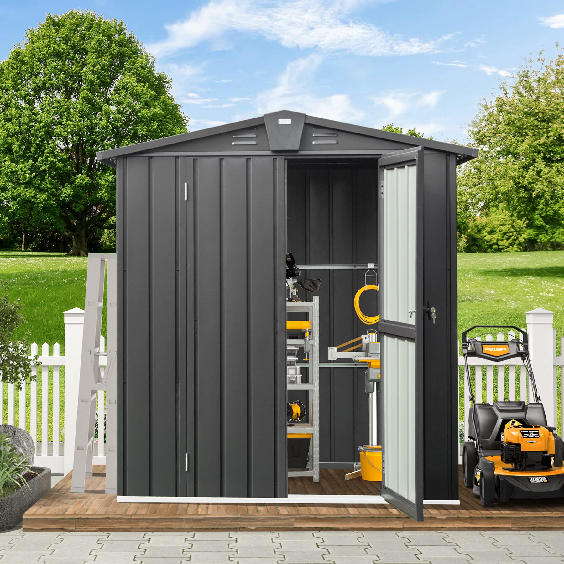 **Domi 5.7'x3' Outdoor Storage Shed – Heavy-Duty Galvanized Steel Garden Shed for Bikes, Trash Cans, Tools, Lawn Mowers & Pool Toys – Lockable Metal Storage Cabinet for Backyard, Patio & Lawn (Perfect for Organizing Outdoor Equipment & Seasonal Items)**