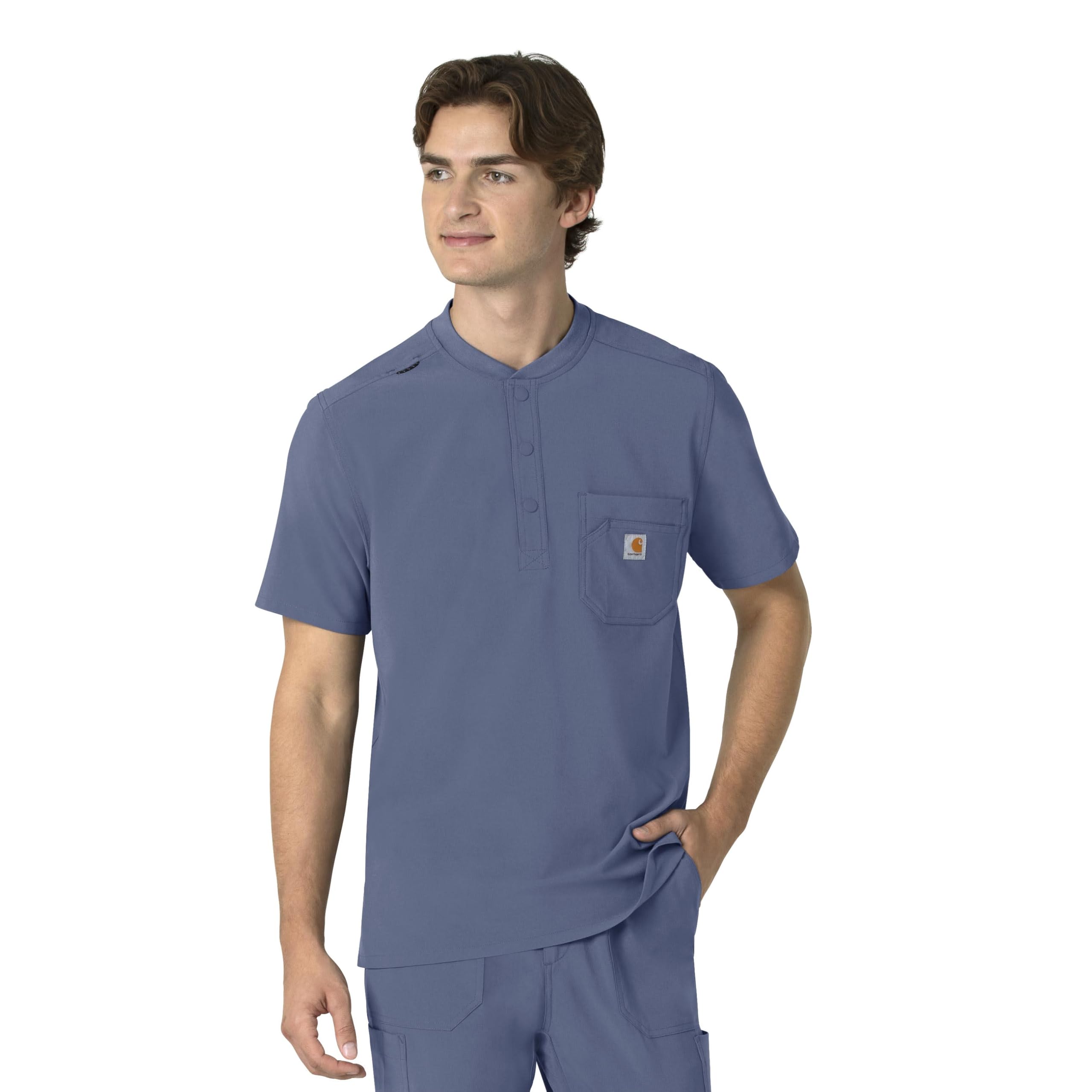Carhartt Force Cross-Flex Men's Henley Scrub Top - Breathable Workwear for Medical Professionals - Navy Blue Scrubs for Doctors, Nurses & Healthcare Workers