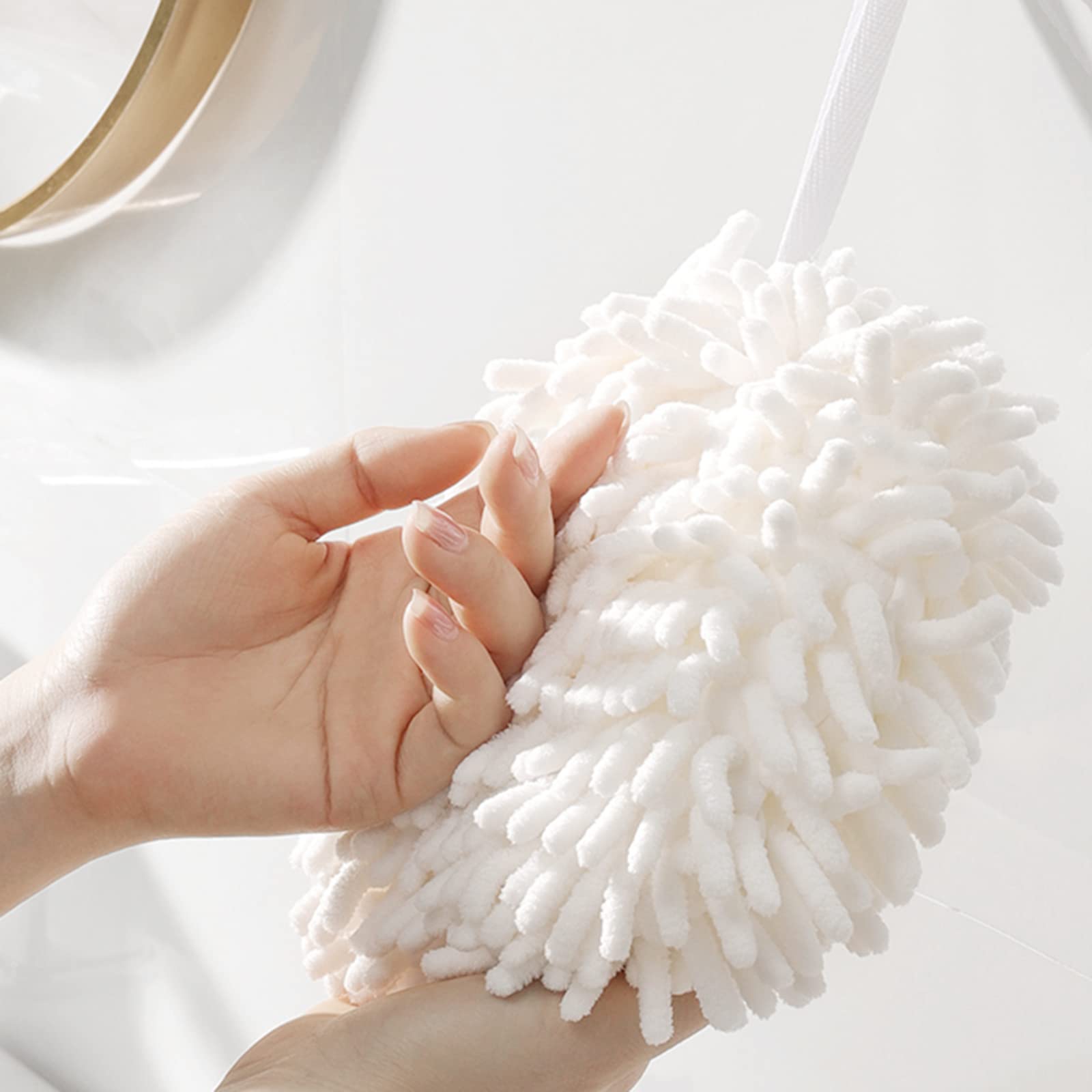 6-Pack Chenille Hand Towels - Super Soft & Absorbent Microfiber Cleaning Cloths for Kitchen, Bathroom | Quick-Drying Hanging Towels with Ball Loop | Perfect for Dishes, Hands & Household Cleaning
