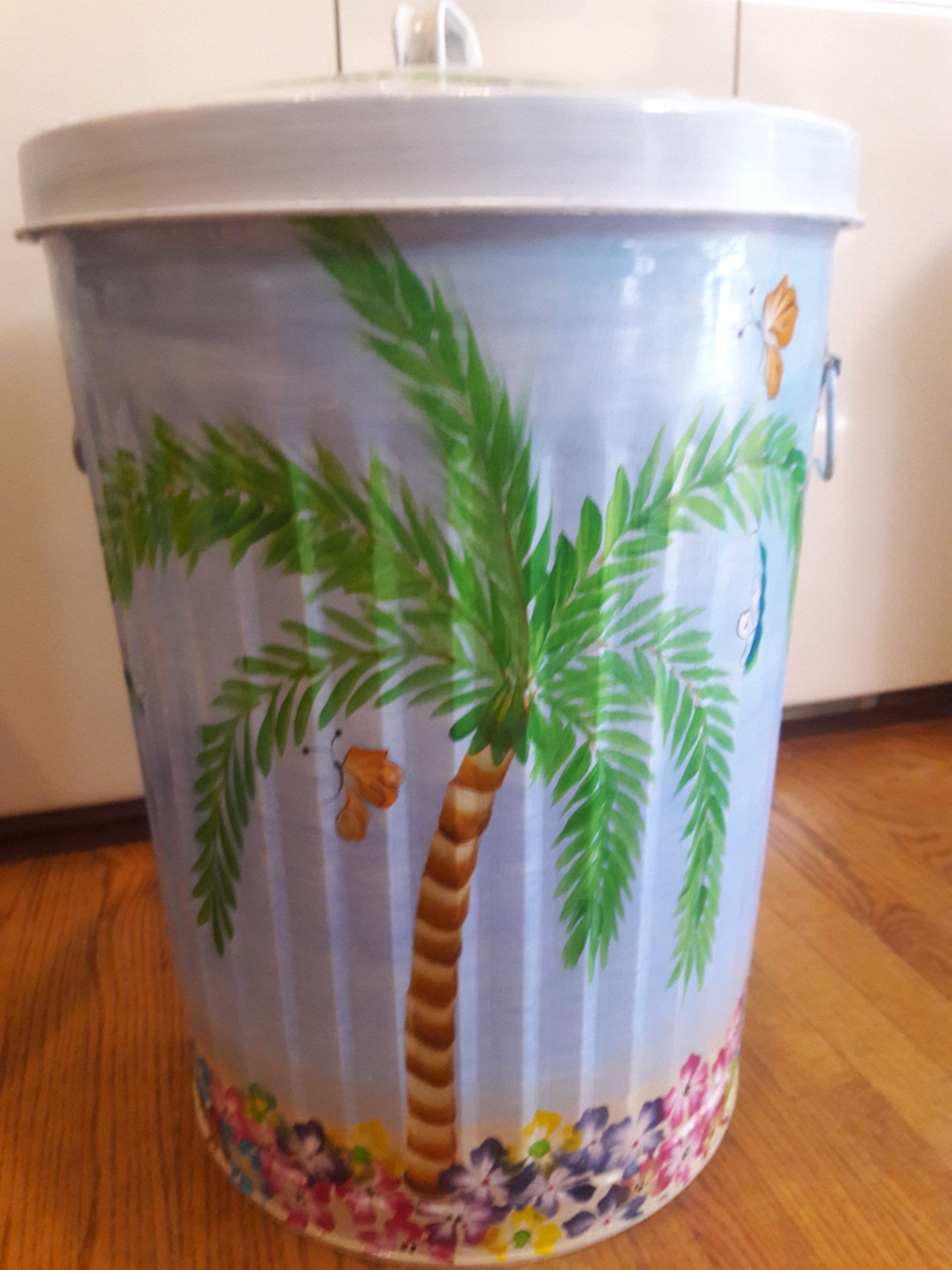 20 Gallon Hand Painted Galvanized Steel Trash Can - Durable Outdoor & Indoor Garbage Bin for Home, Office, Restaurant, and Commercial Use