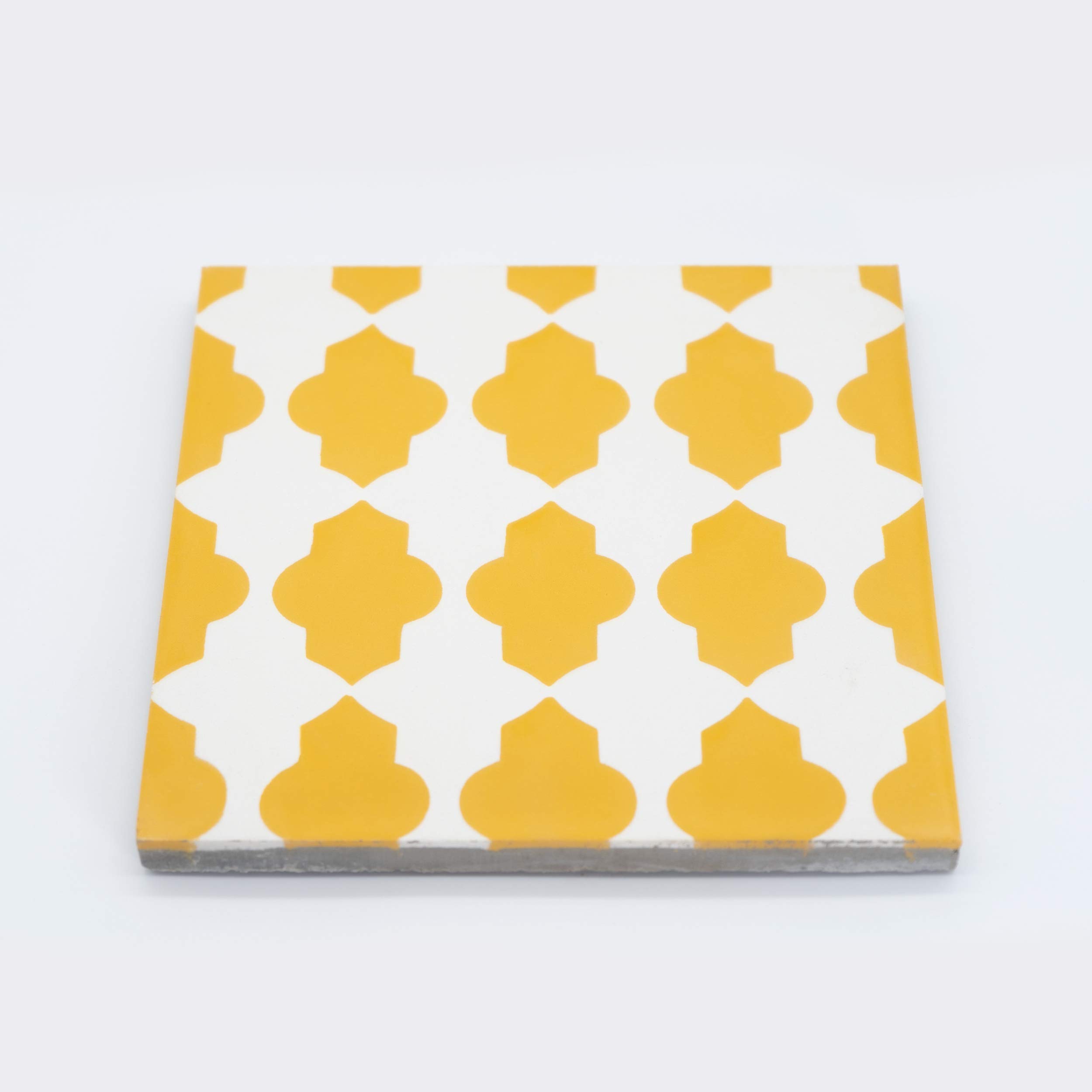 Handmade Moroccan Mosaic Cement Tiles - Pack of 12, Yellow & White Geometric Pattern - Tafrout Design for Kitchen Backsplash, Bathroom Floor, or Outdoor Patio Decor