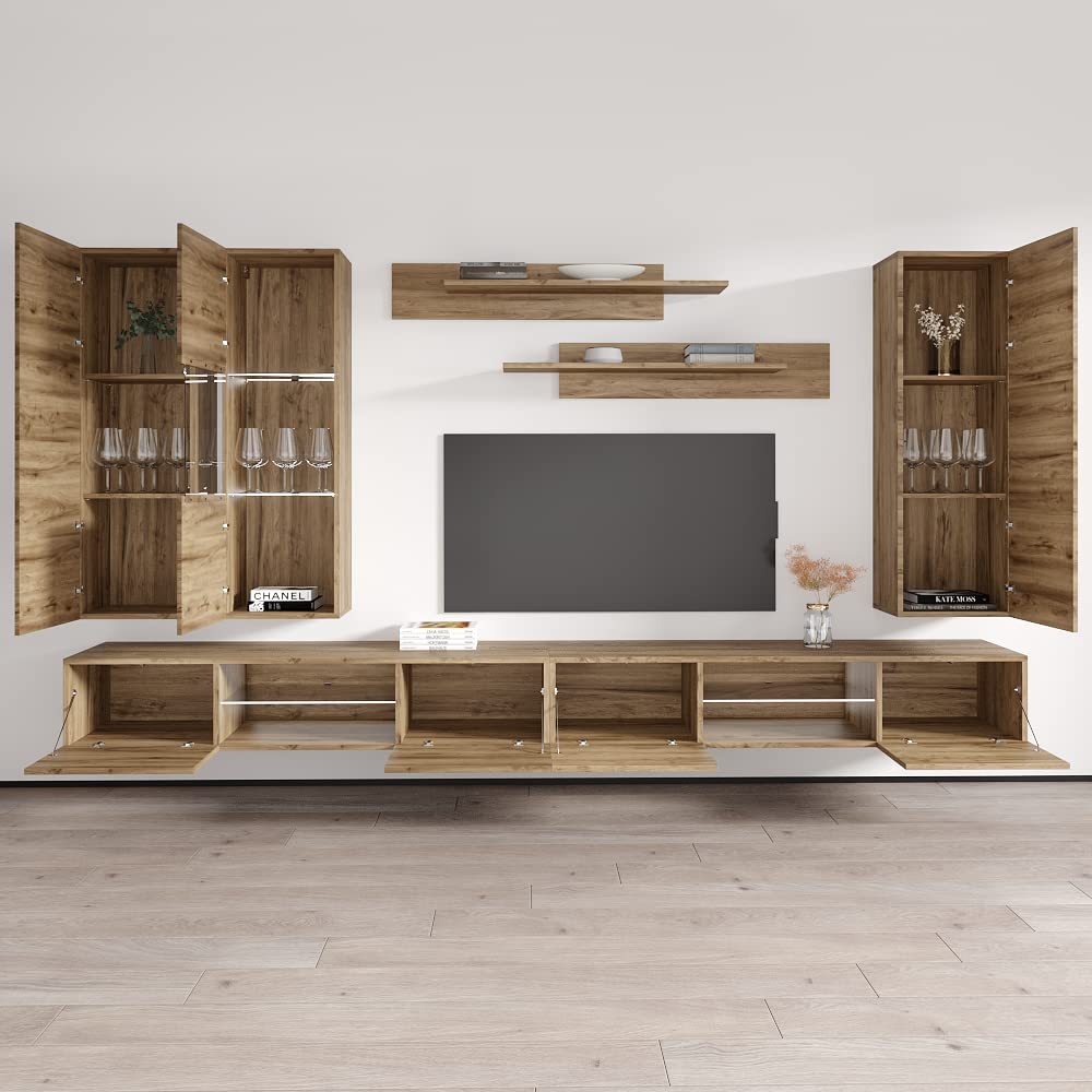 Modern Oak Wall-Mounted TV Stand with Storage Shelves - EF5 33