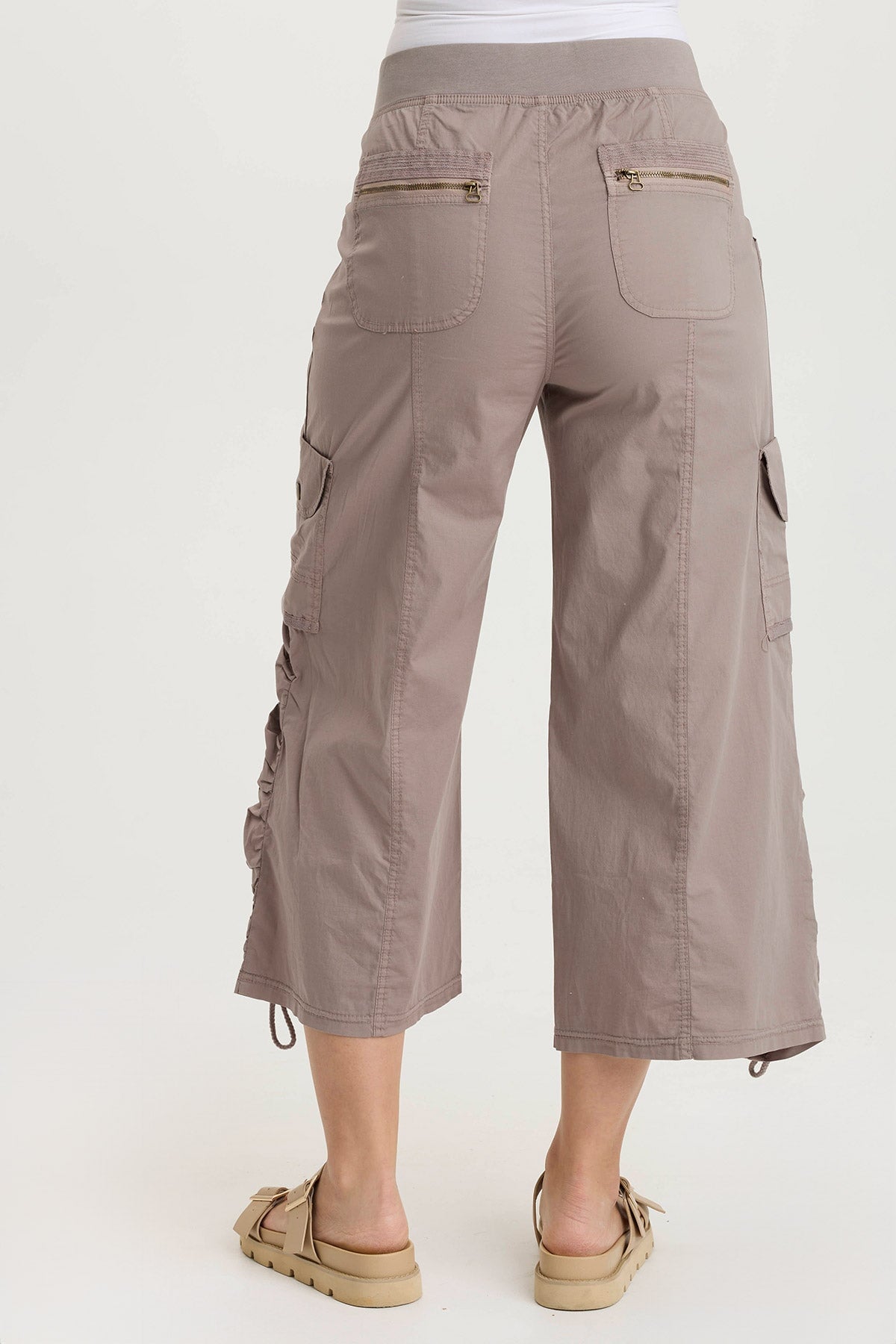 Muldoon Women's Poplin Ruched Wide Leg Crop Pants - High Waisted Casual Trousers for Summer, Office & Travel
