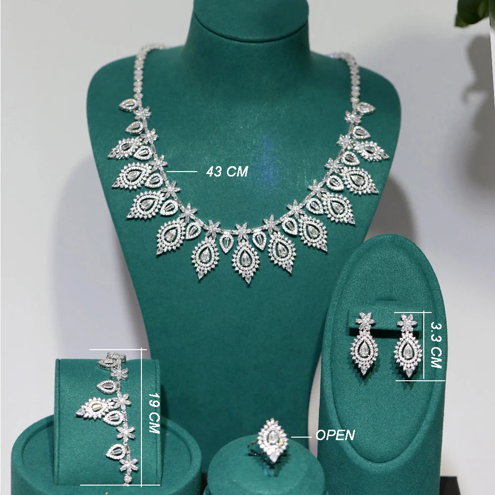 Luxury AAA Zirconia Bridal Jewelry Set 4PCS - Wedding & Party Accessories for Bride, Bridesmaids, and Special Occasions | Elegant Necklace, Earrings, Bracelet & Ring Set