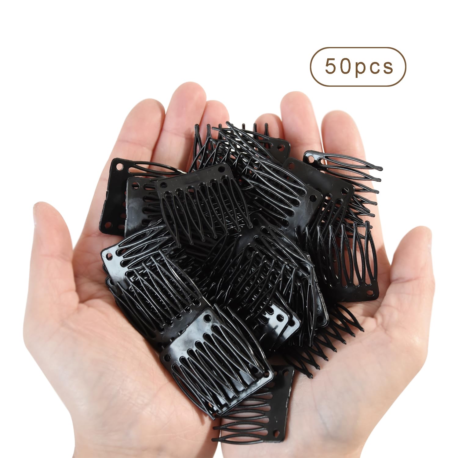 50 PCS Black Plastic Wig Hair Clip Combs with 7 Teeth & Caps - Durable Wig Making Accessories for Cosplay, Costumes & Daily Styling