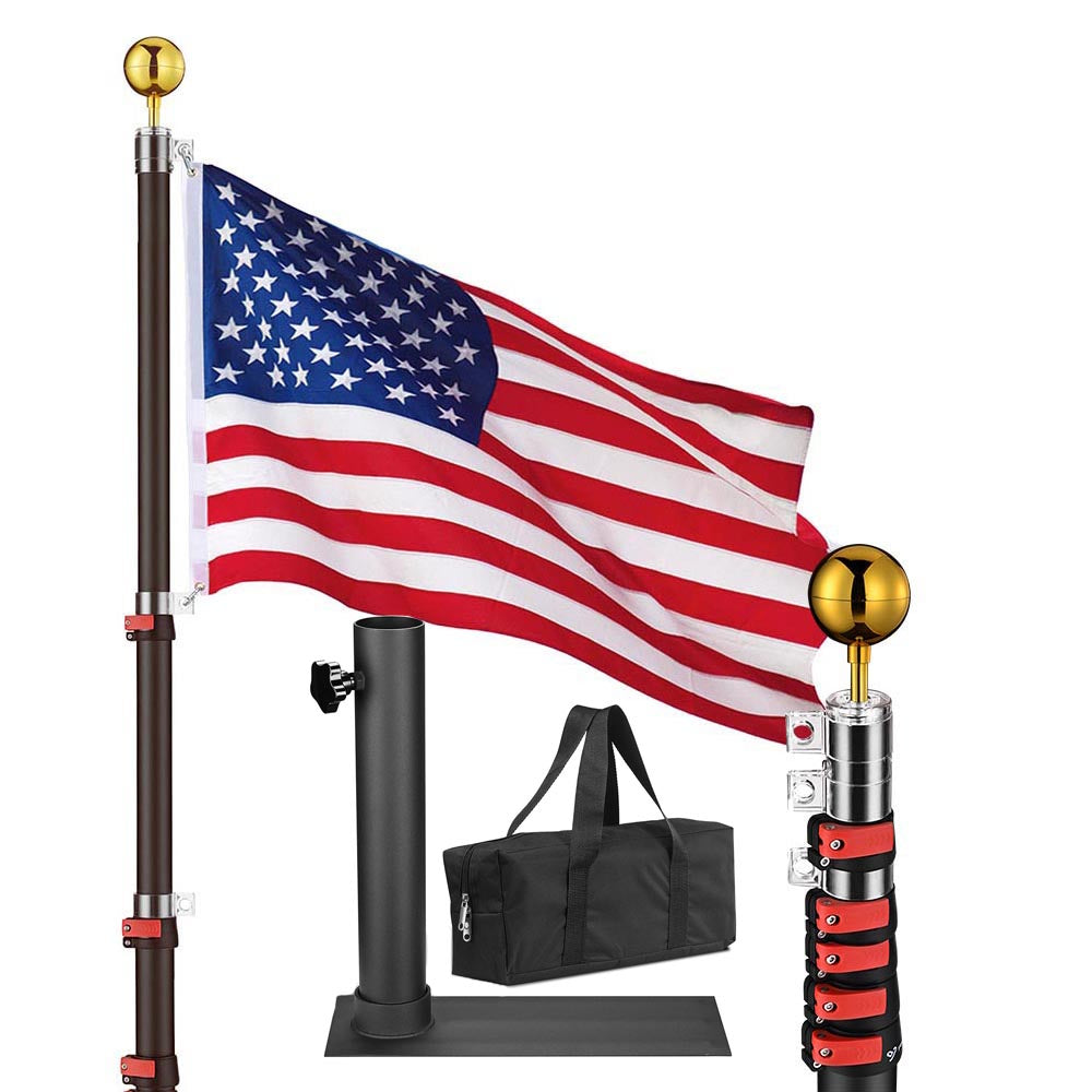 TheLAShop Adjustable Telescoping Flagpole with Heavy Duty Tire Mount - 20ft, 25ft, 30ft Extendable Flag Pole for Trucks, RVs & Boats | Perfect for Camping, Tailgating & Patriotic Displays
