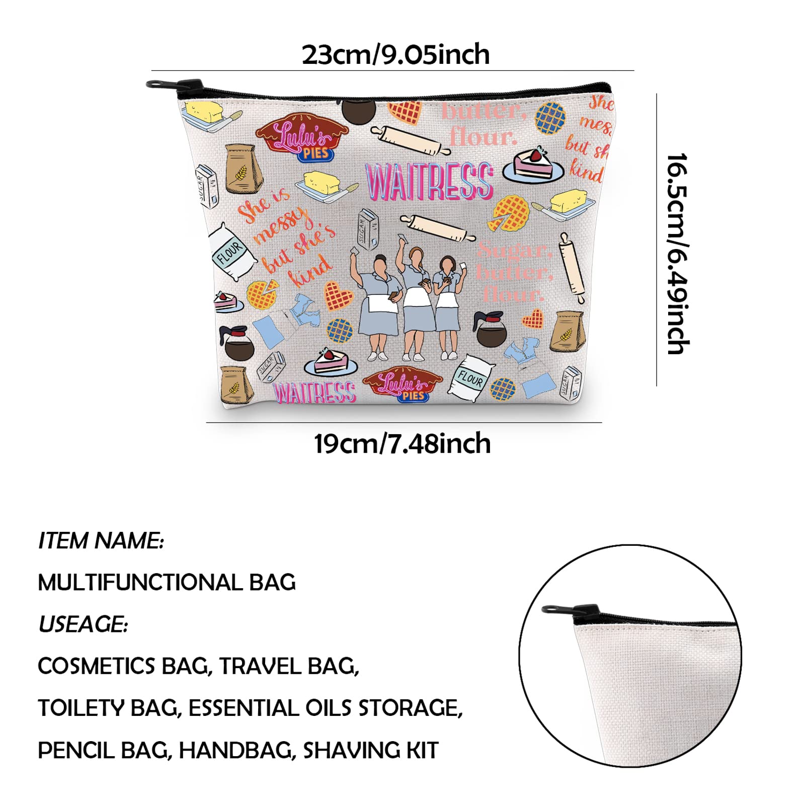 WAITRESS Inspired Musical Theater Gift - She Is Messy But Kind Zipper Pouch Makeup Bag for Cosmetics & Travel | Perfect for Theater Lovers, Waitress Fans & Broadway Enthusiasts