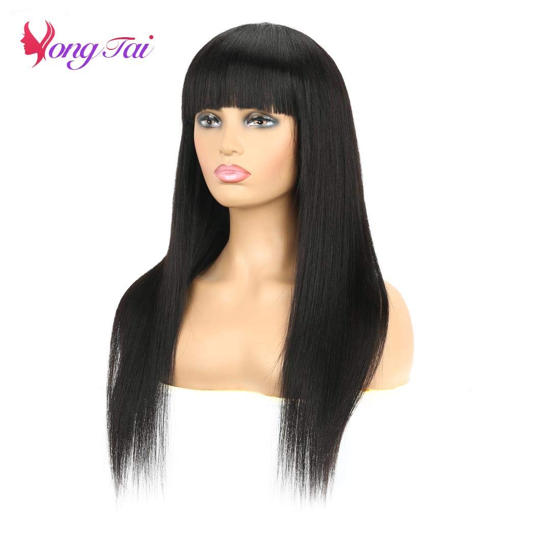 Peruvian Straight Human Hair Wigs with Bangs - 150% Density Machine Made Non-Lace Front Wig for Women (22 Inch, Natural Black) | Everyday Wear, Cosplay & Special Occasions