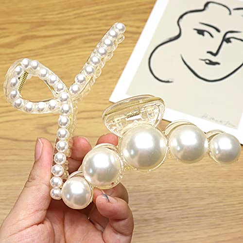 HOMEMATES 2 Pack Large Pearl Hair Claw Clips for Thick Long Hair - Strong Hold Jaw Clips Barrettes Hair Accessories for Women & Girls - Perfect for Updos, Ponytails & Everyday Styling