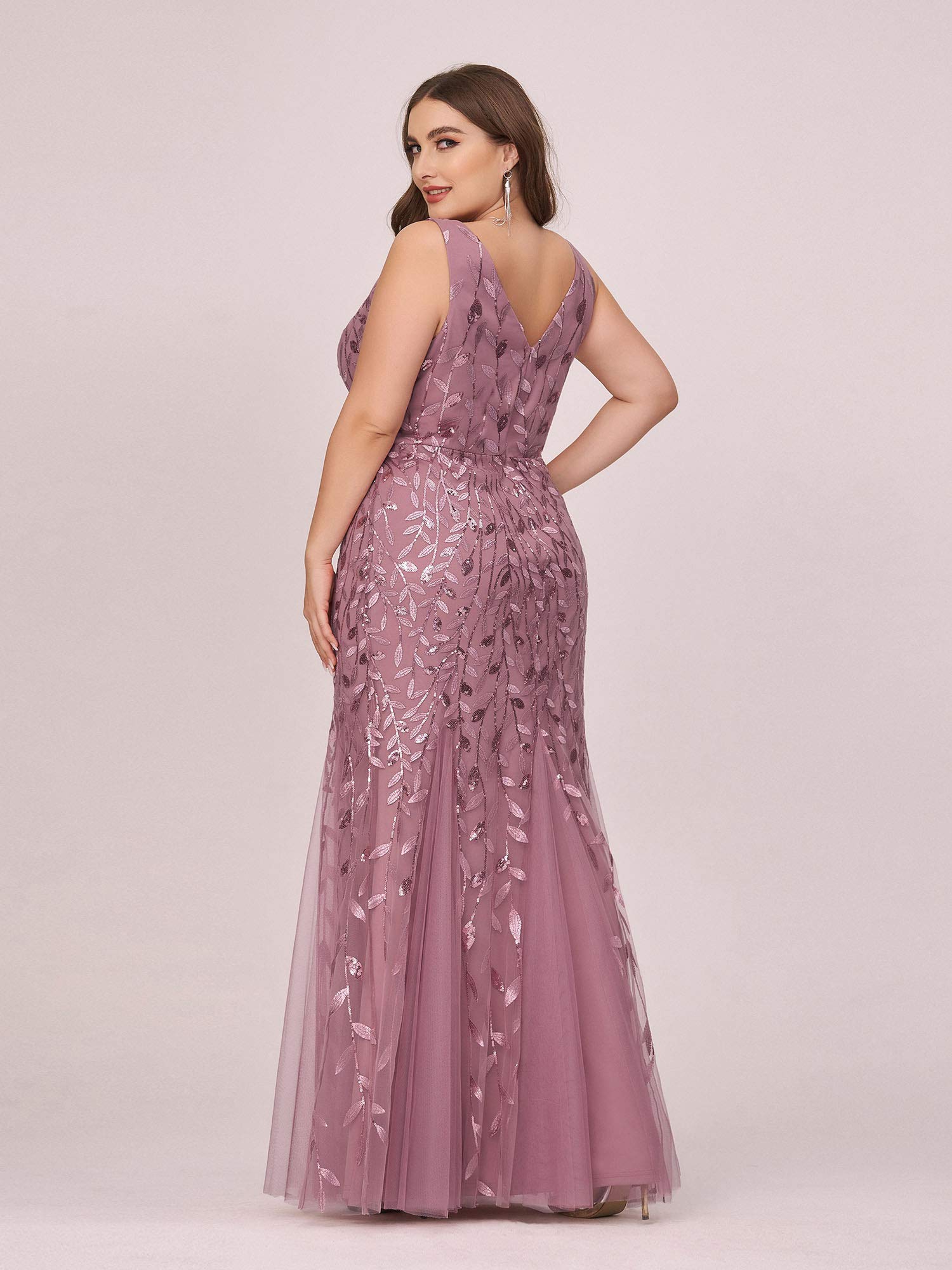 Ever-Pretty Women's Sequin V-Neck Sleeveless Bodycon Mermaid Evening Gown - Plus Size Formal Dress for Prom, Party & Special Occasions | Elegant Prom Dresses for Women | Style 07886-PZUSA