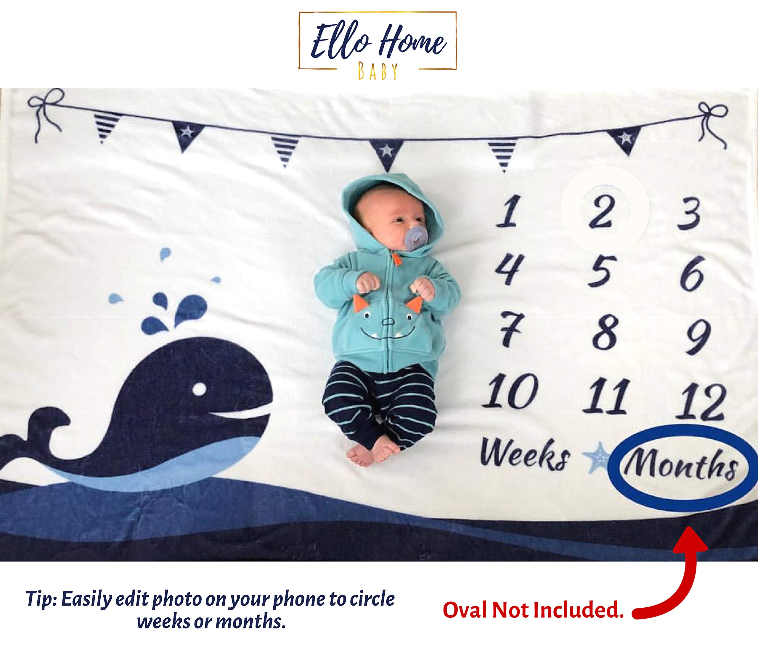 Personalized Baby Milestone Blanket - Nautical Whale Design for Newborn Photography & Growth Tracking (60