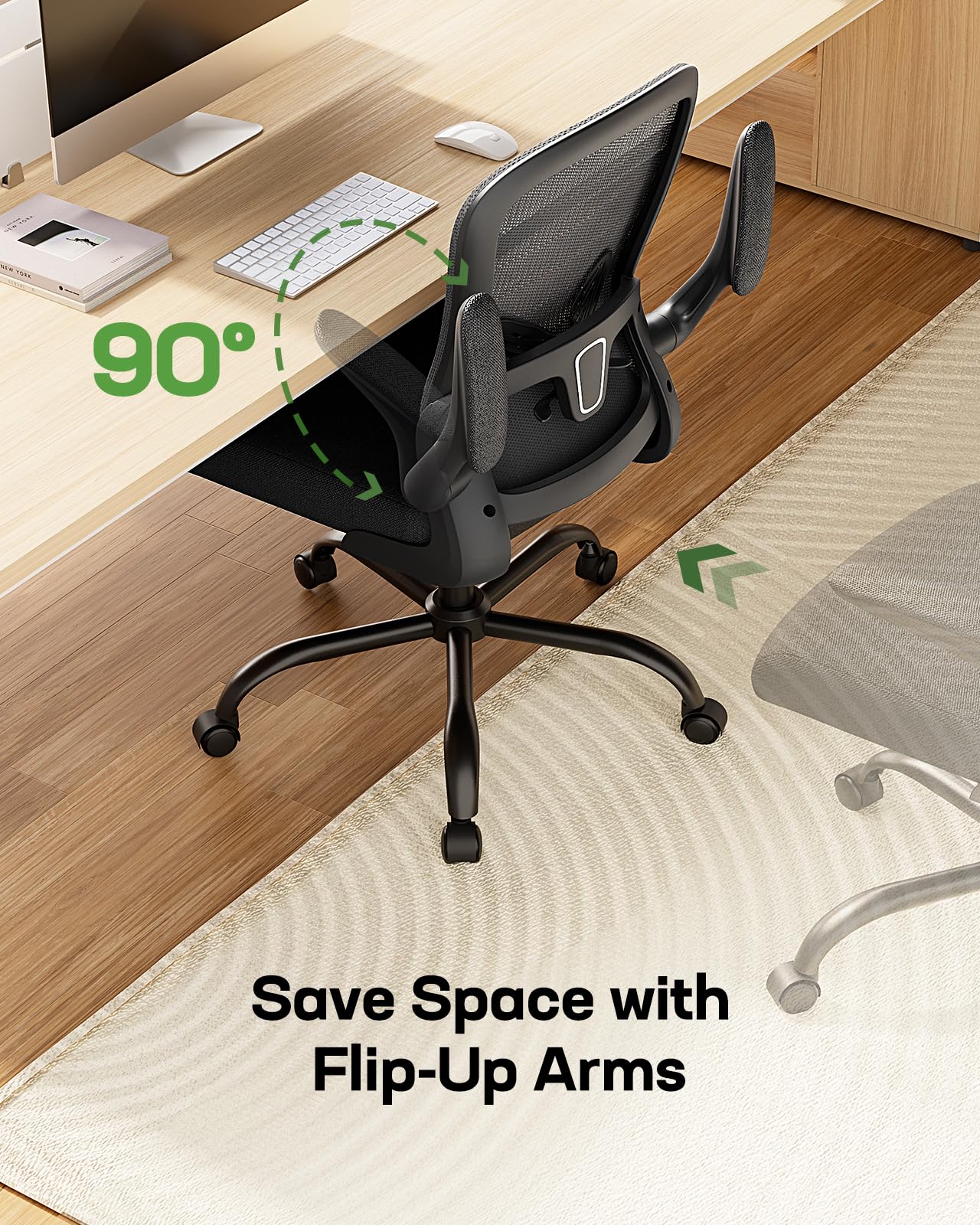 Ergonomic Office Chair with Adjustable Lumbar Support - Mesh Back Computer Desk Chair with Flip-Up Armrests, Swivel Task Chair for Home Office (Black) - Perfect for Long Work Hours, Gaming & Remote Work