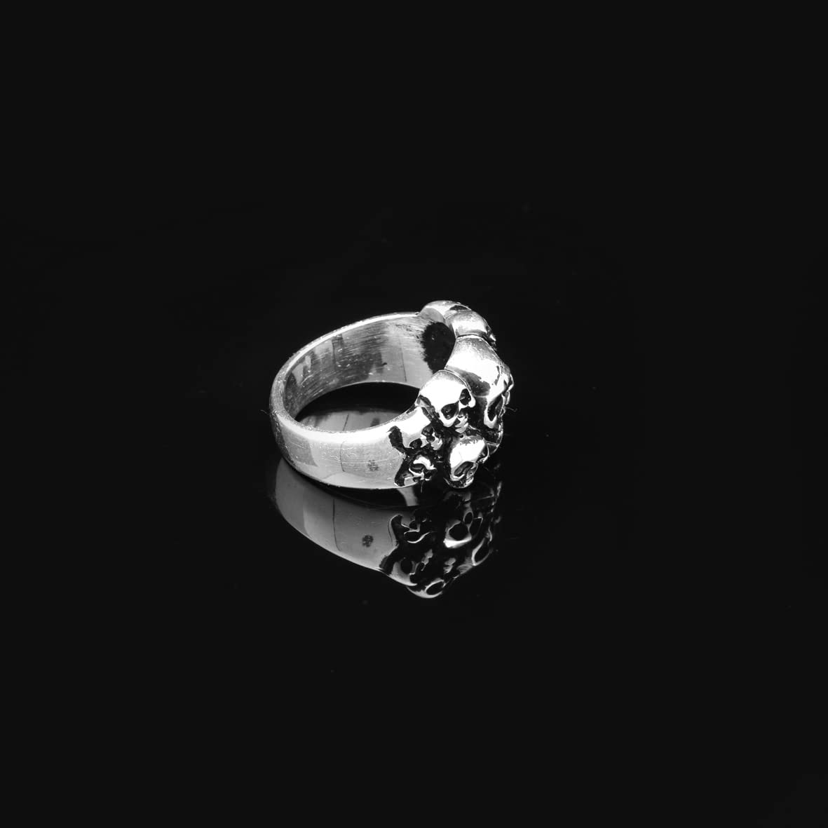 Handmade Gothic Sterling Silver Skull Biker Ring for Men - 925 Silver Jewelry with Polishing Cloth Gift - Size 1/2