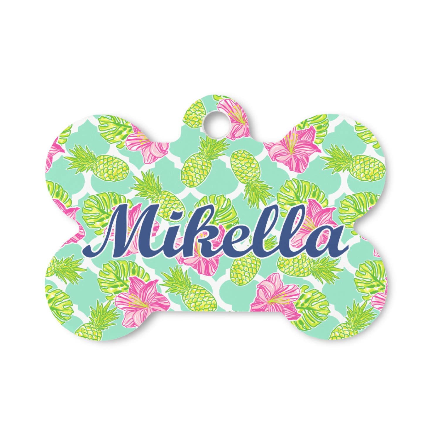 Custom Engraved Preppy Hibiscus Bone Shaped Dog ID Tag - Personalized Pet Name & Phone Number - Perfect for Beach Vacations, Dog Parks & Outdoor Adventures
