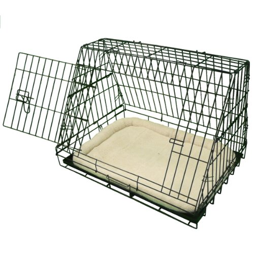 Ellie-Bo 30-Inch Black Deluxe Slanted Medium Folding Dog Crate with Metal Tray & Bed Mat - Portable Pet Cage for Travel, Home, or Training Use