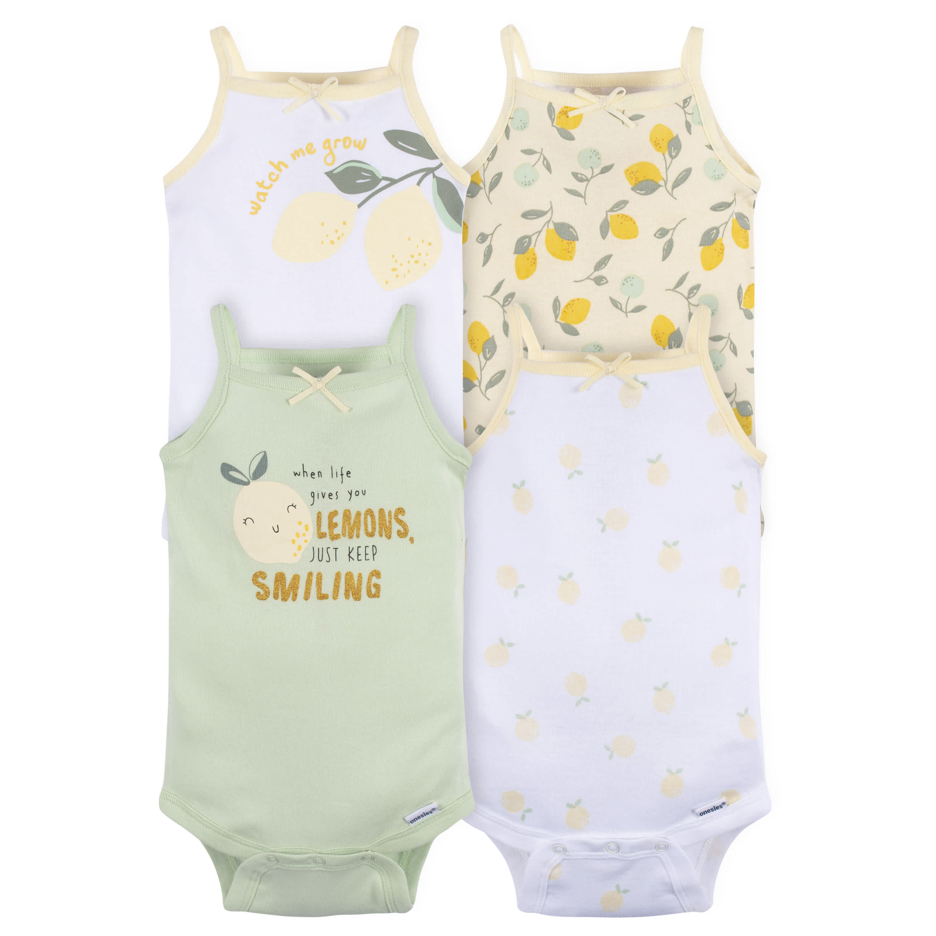 4 Pack Baby Girls Little Lemon Sleeveless Bodysuits - Soft Cotton Rompers for Newborns & Infants - Perfect for Summer Outfits, Playdates & Photo Shoots