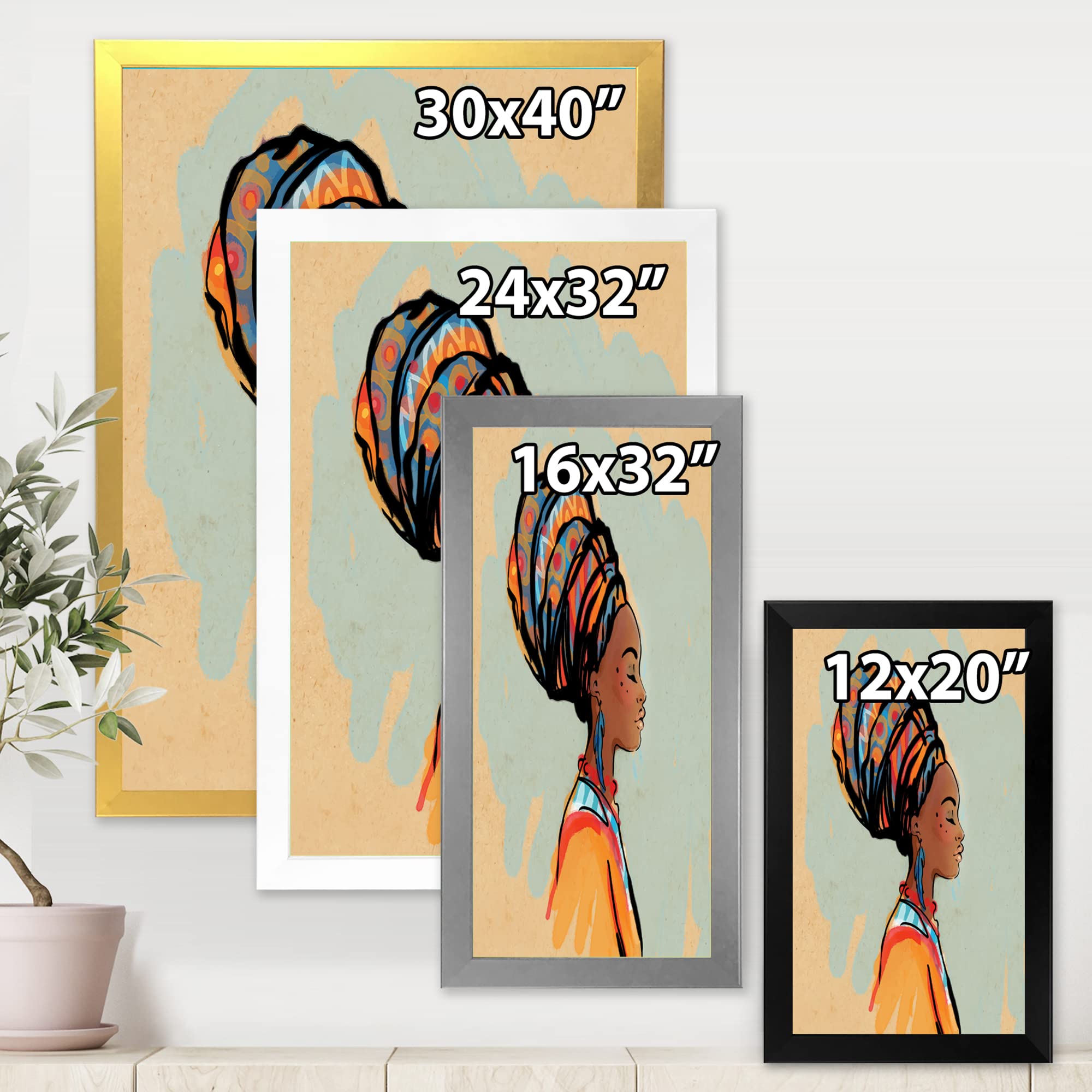 Modern Framed Wall Art - Portrait of African American Woman with Turban III | Home & Office Decor | Living Room, Bedroom, Study Wall Decoration