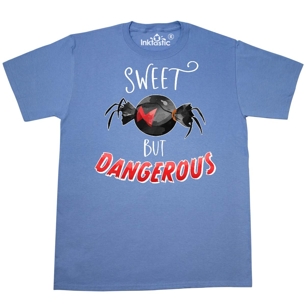 Inktastic Sweet But Dangerous Black Widow Spider Candy Graphic T-Shirt for Women - Halloween Costume, Cosplay & Gothic Fashion Outfits