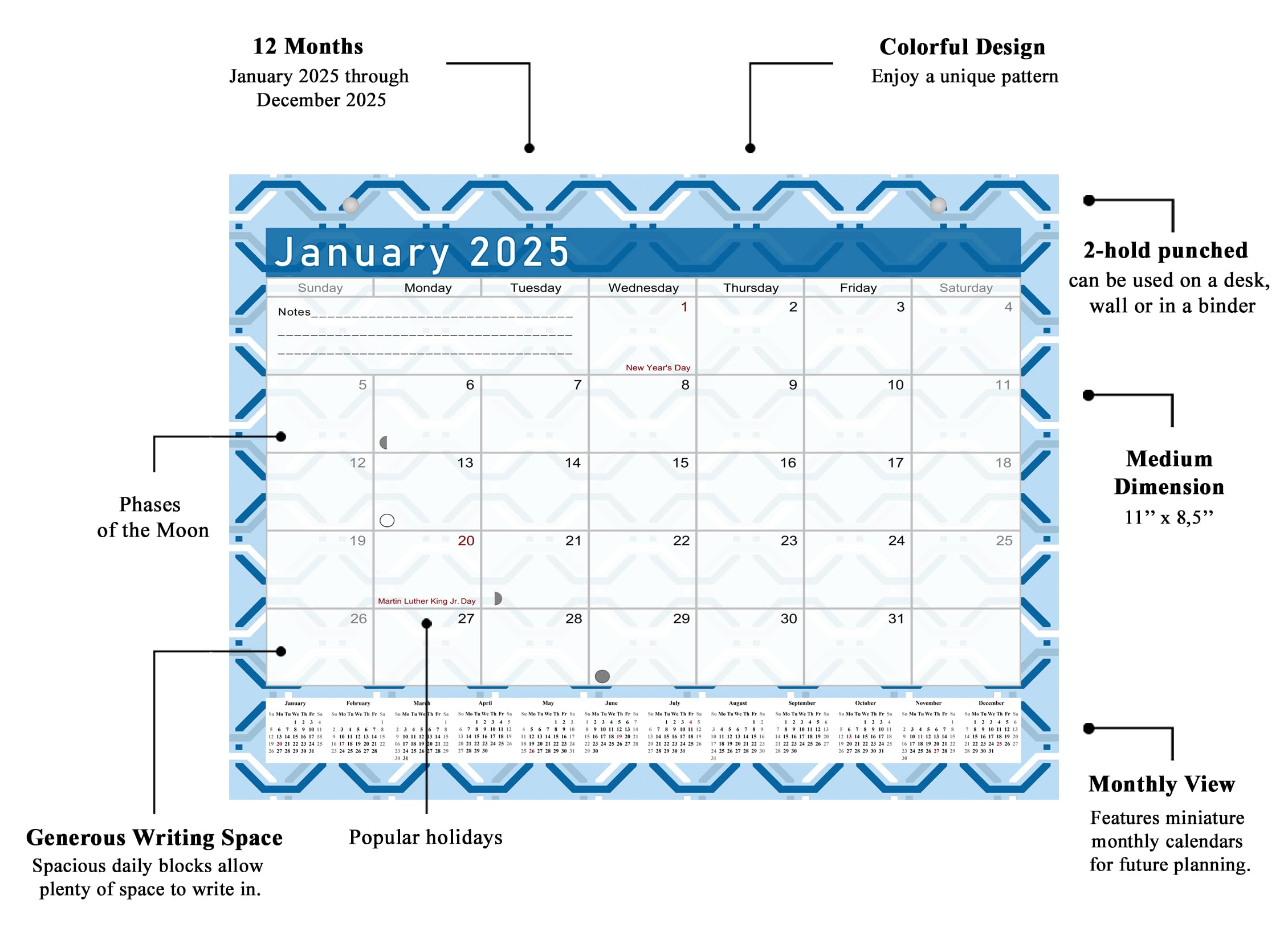 2025 Monthly Calendar Planner - 12-Month Academic Student Organizer for 3-Ring Binder, Desk & Wall | Perfect for School, Office & Home Use