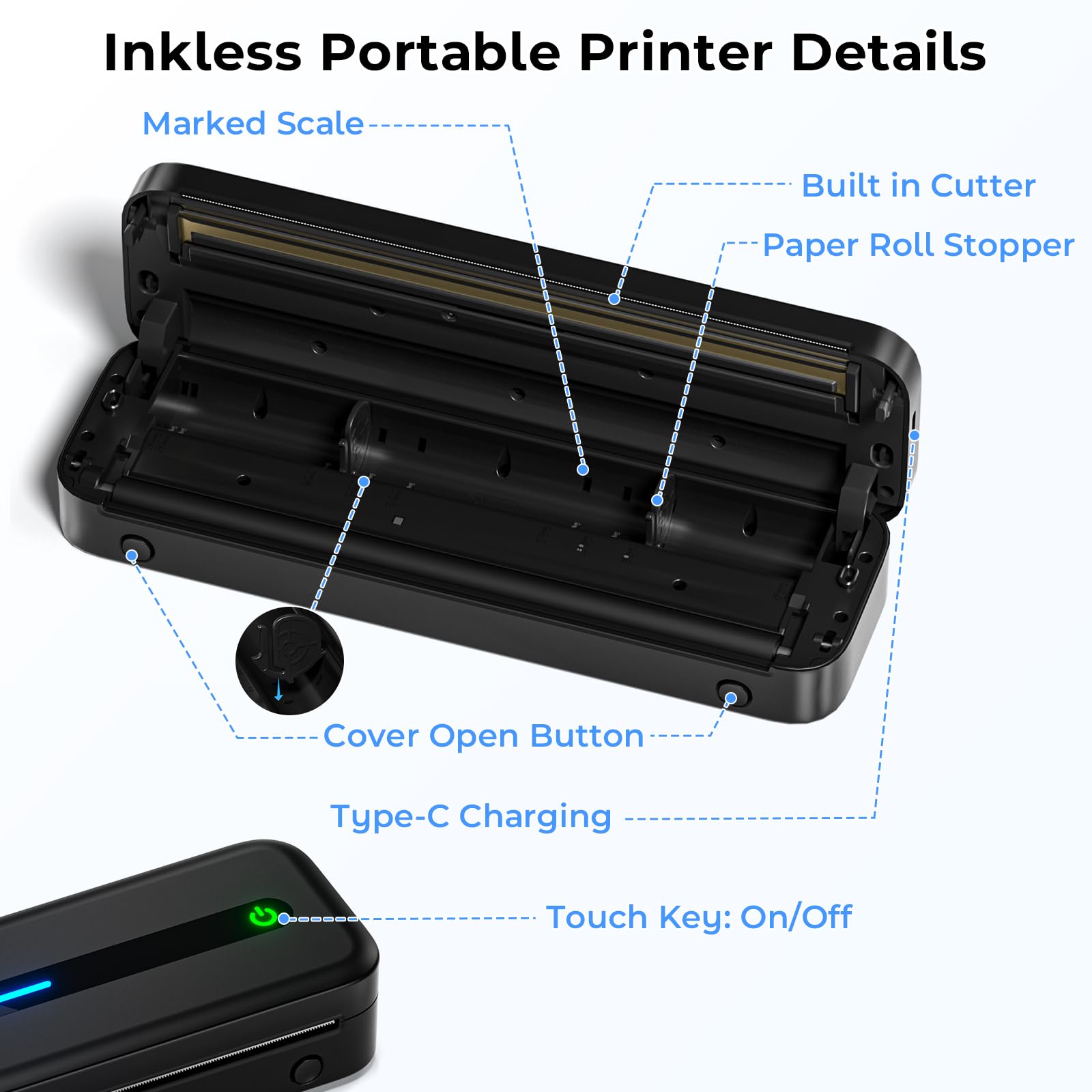 Portable Bluetooth Thermal Printer - M832 Inkless Printer for Phone, Laptop & Tablet | Supports 8.5