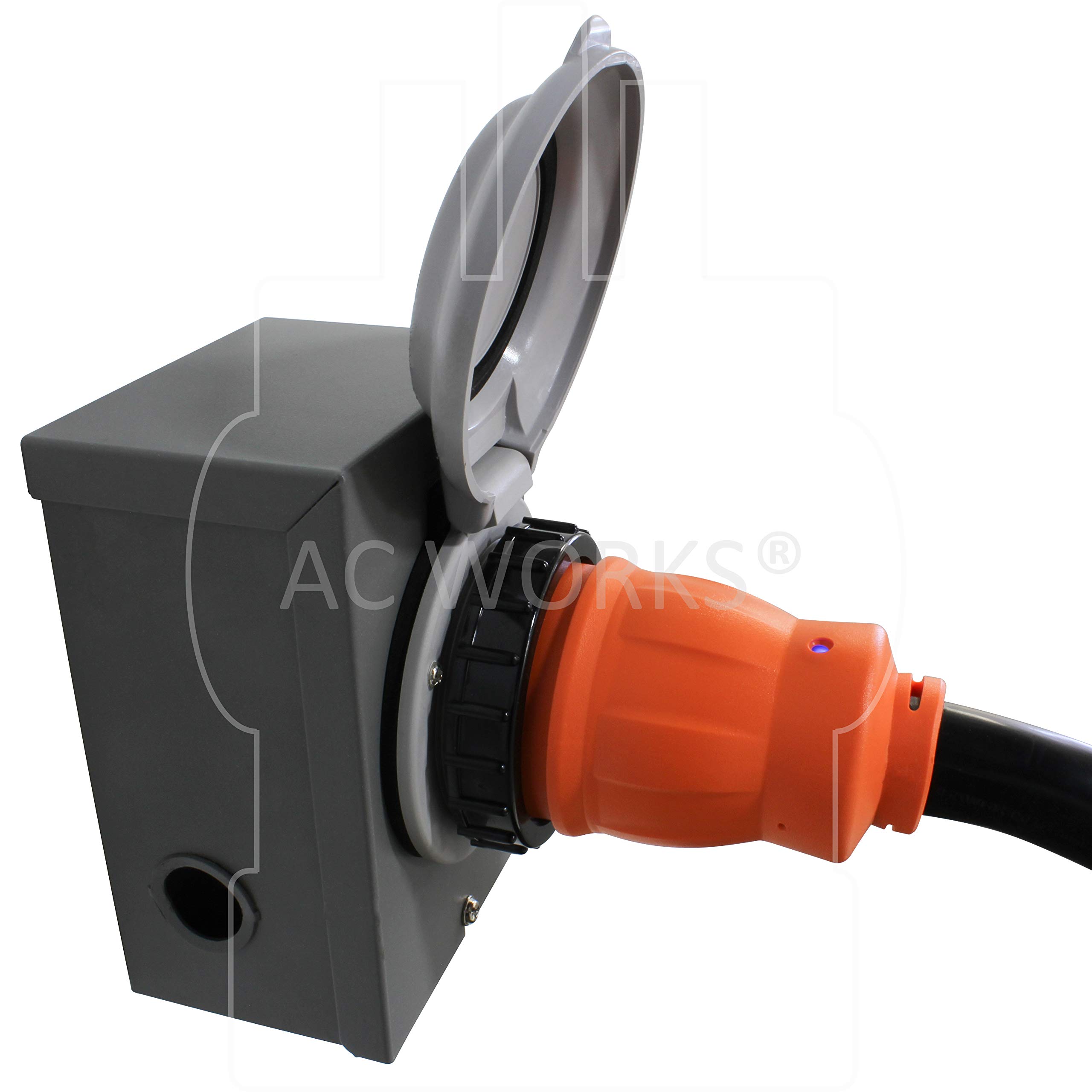 AC WORKS 50Amp Generator to Transfer Switch Inlet Box Adapter - 15FT 14-50P to CS6364 Power Cord for Emergency Backup & RV Power Hookup | Heavy Duty Outdoor Use