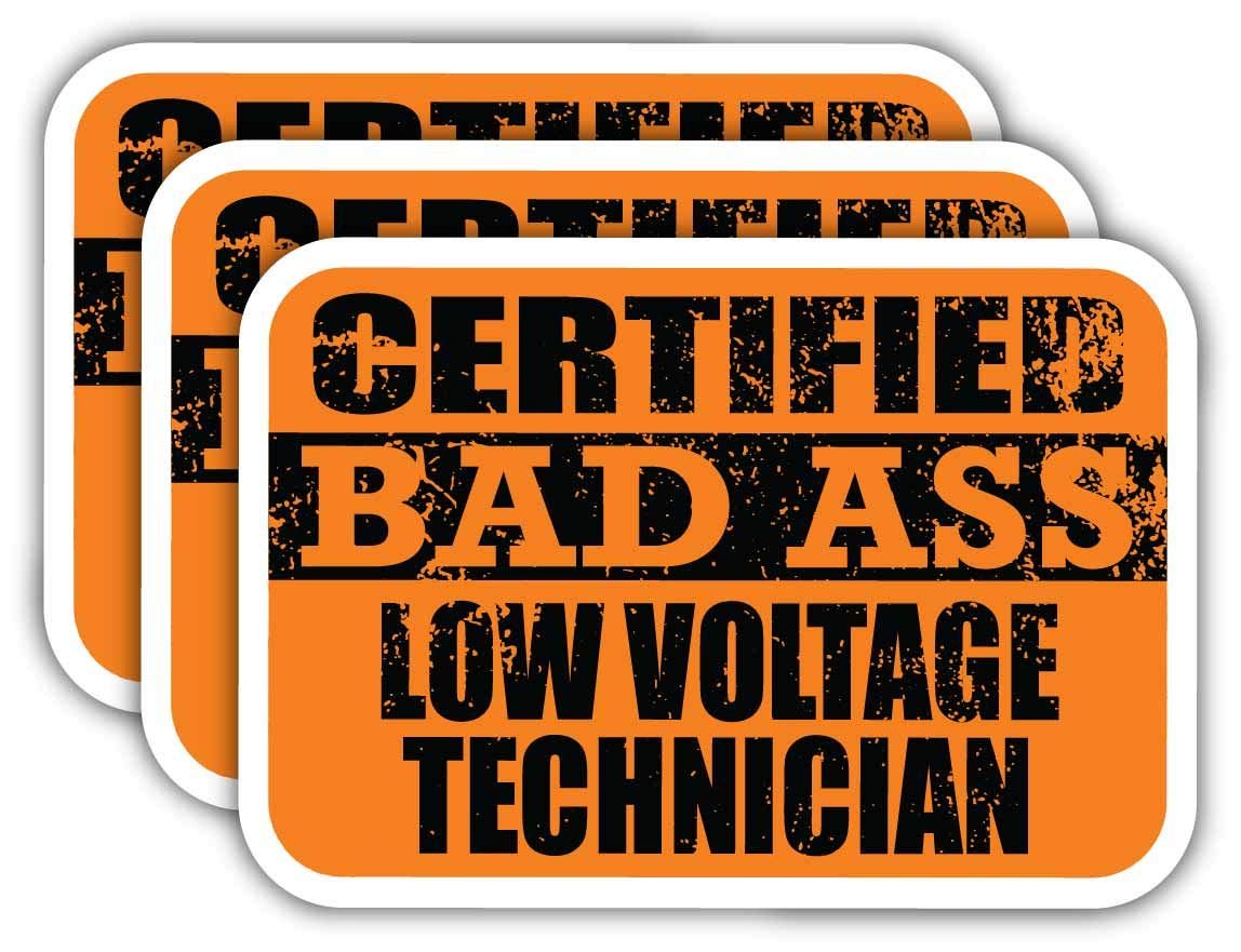 Certified Low Voltage Technician Stickers - 3M Vinyl Decals for Hard Hats & Laptops - Funny Job Gift Idea