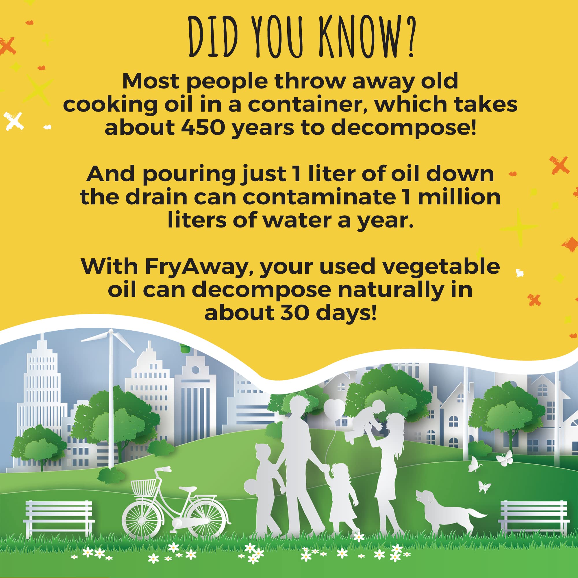 FryAway Super Fry Cooking Oil Solidifier - Plant-Based Powder, 3-Pack (Solidifies 4.5 Gallons) - Easy Mess-Free Oil Cleanup & Disposal - Made in USA - Perfect for Deep Frying, Restaurant Use & Home Kitchen Waste Management