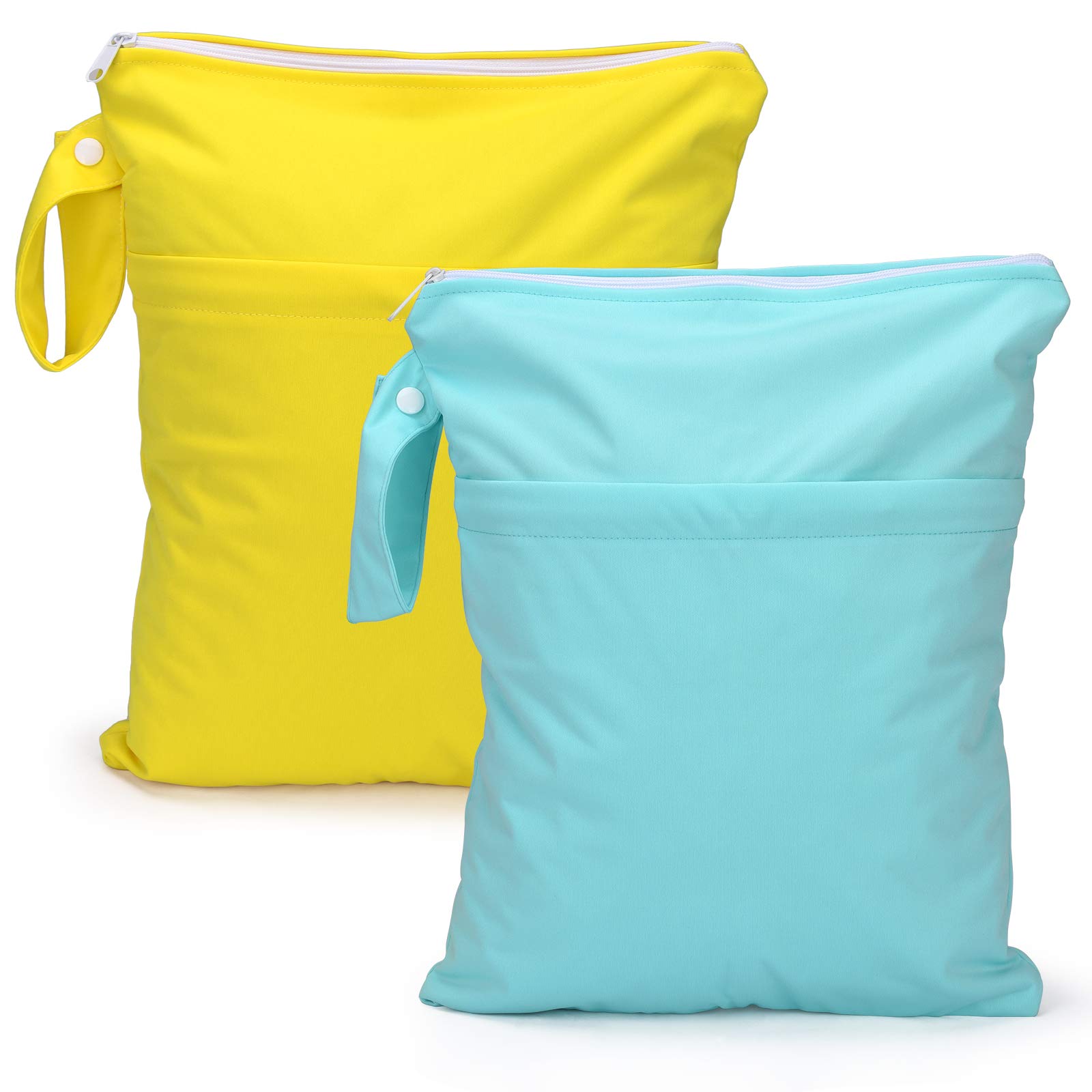 2 Pack Waterproof Wet Dry Bags for Cloth Diapers - Reusable Zippered Storage Pouch with 2 Pockets (11 x 14 Inch) - Perfect for Baby Care, Travel, Beach, Pool, Daycare, Gym & Yoga - Holds Swimsuits, Wet Clothes & Soiled Items