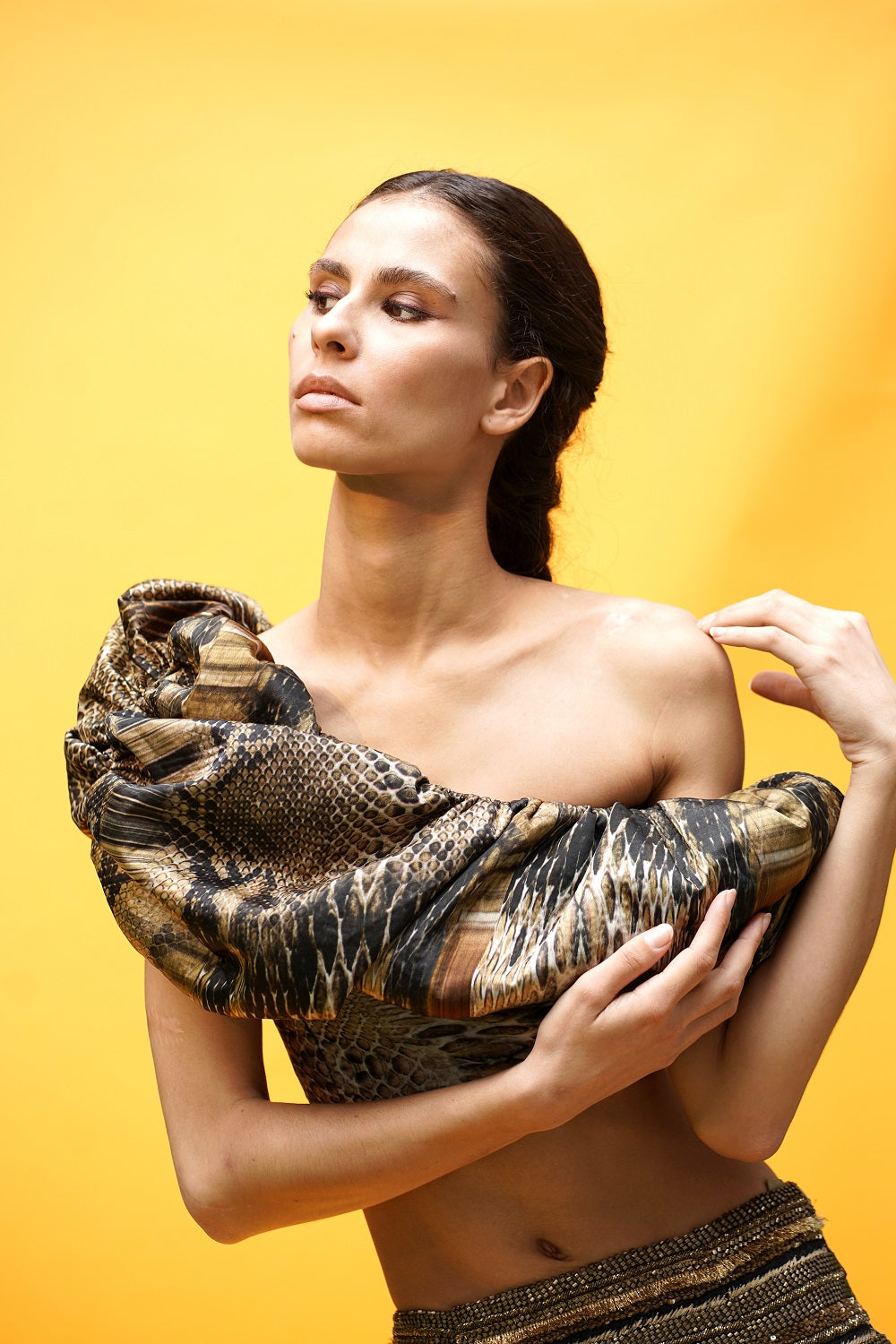 Natural Python Print Off Shoulder Top - Women's Fashion Blouse for Casual Wear, Party & Date Night Outfits